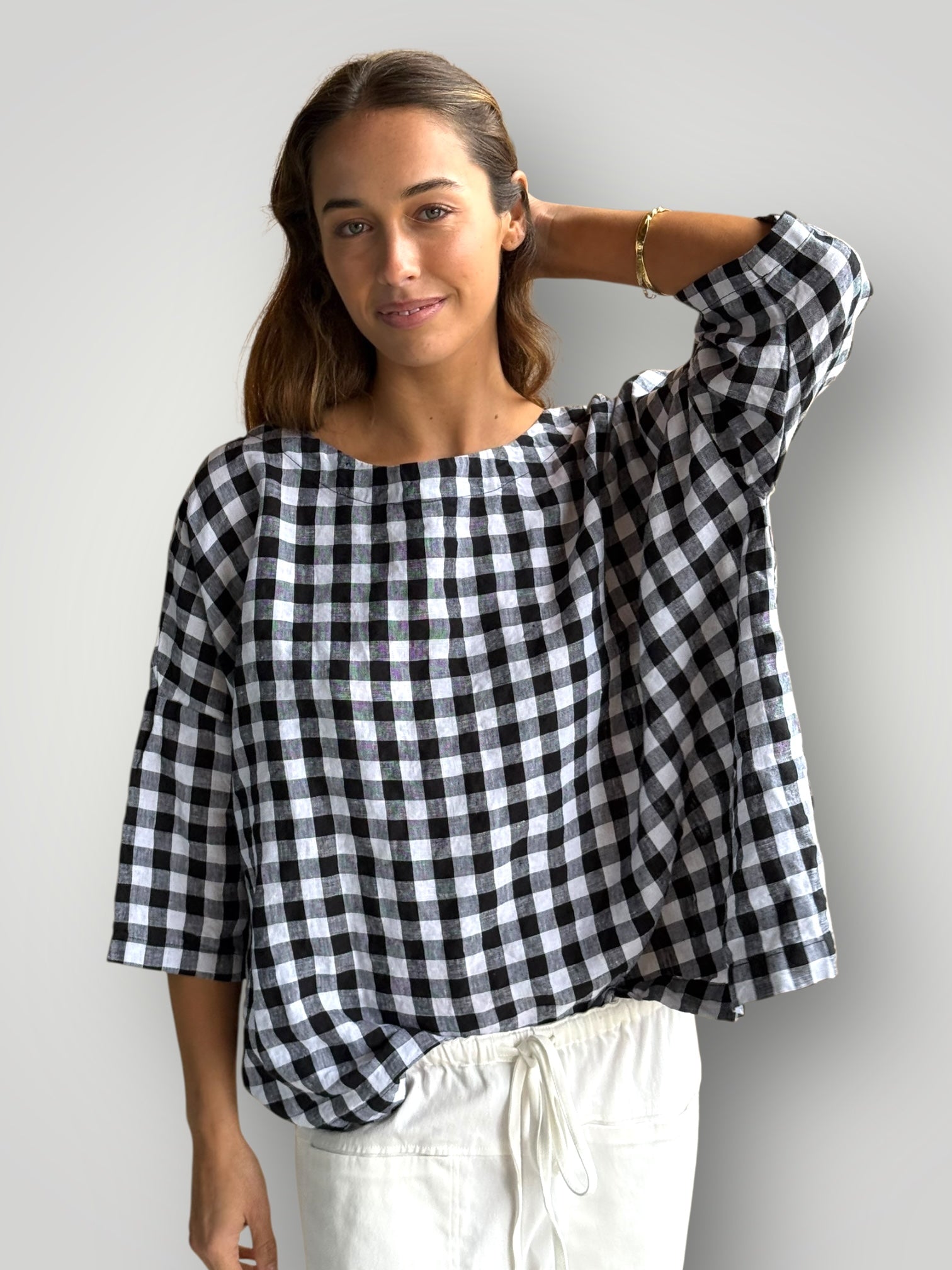 marita top - gingham check linen
