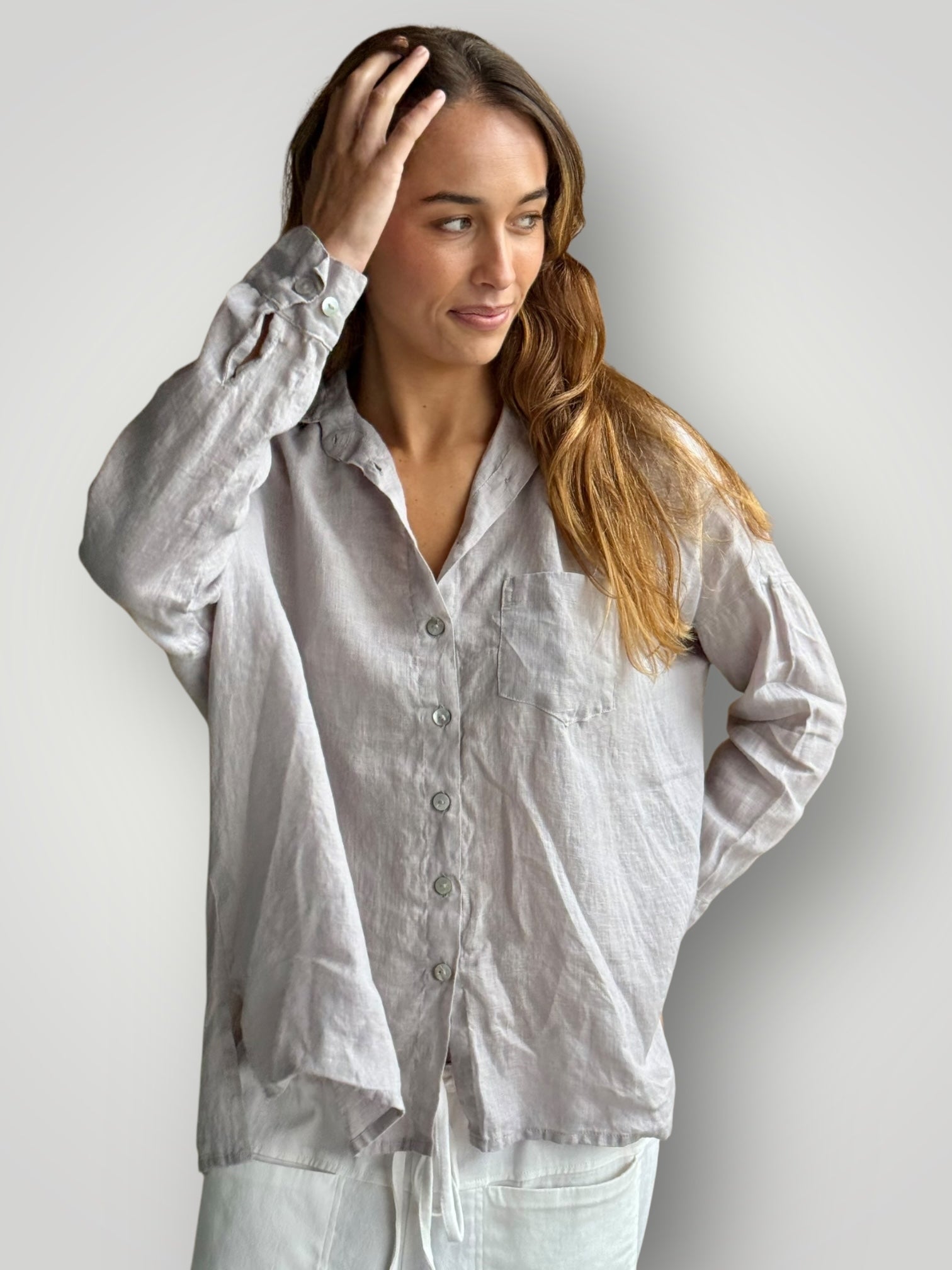 rosie shirt - pewter linen Apparel