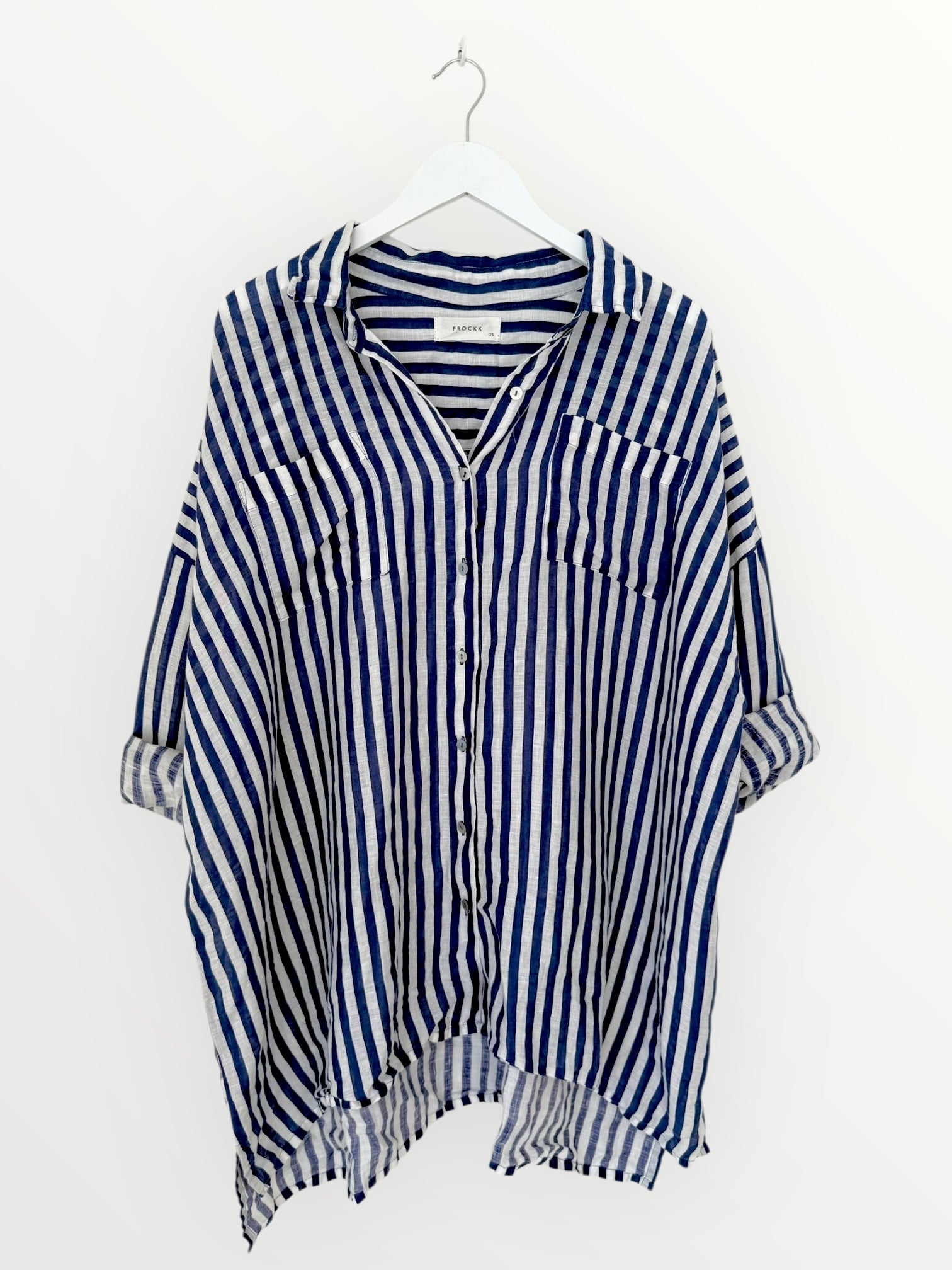 aiden boyfriend shirt -blue dusk stripe linen