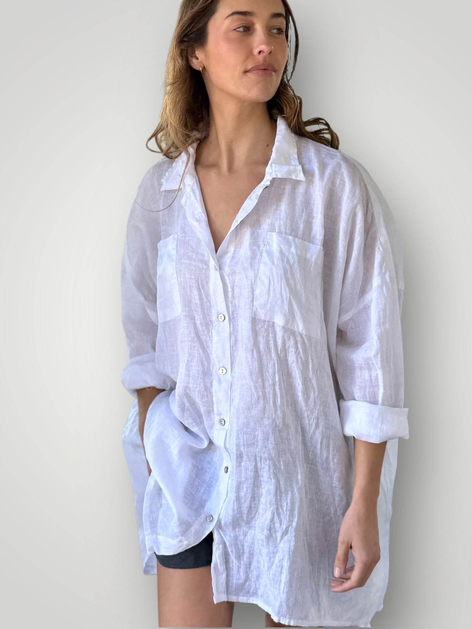 aiden boyfriend shirt -white linen Apparel