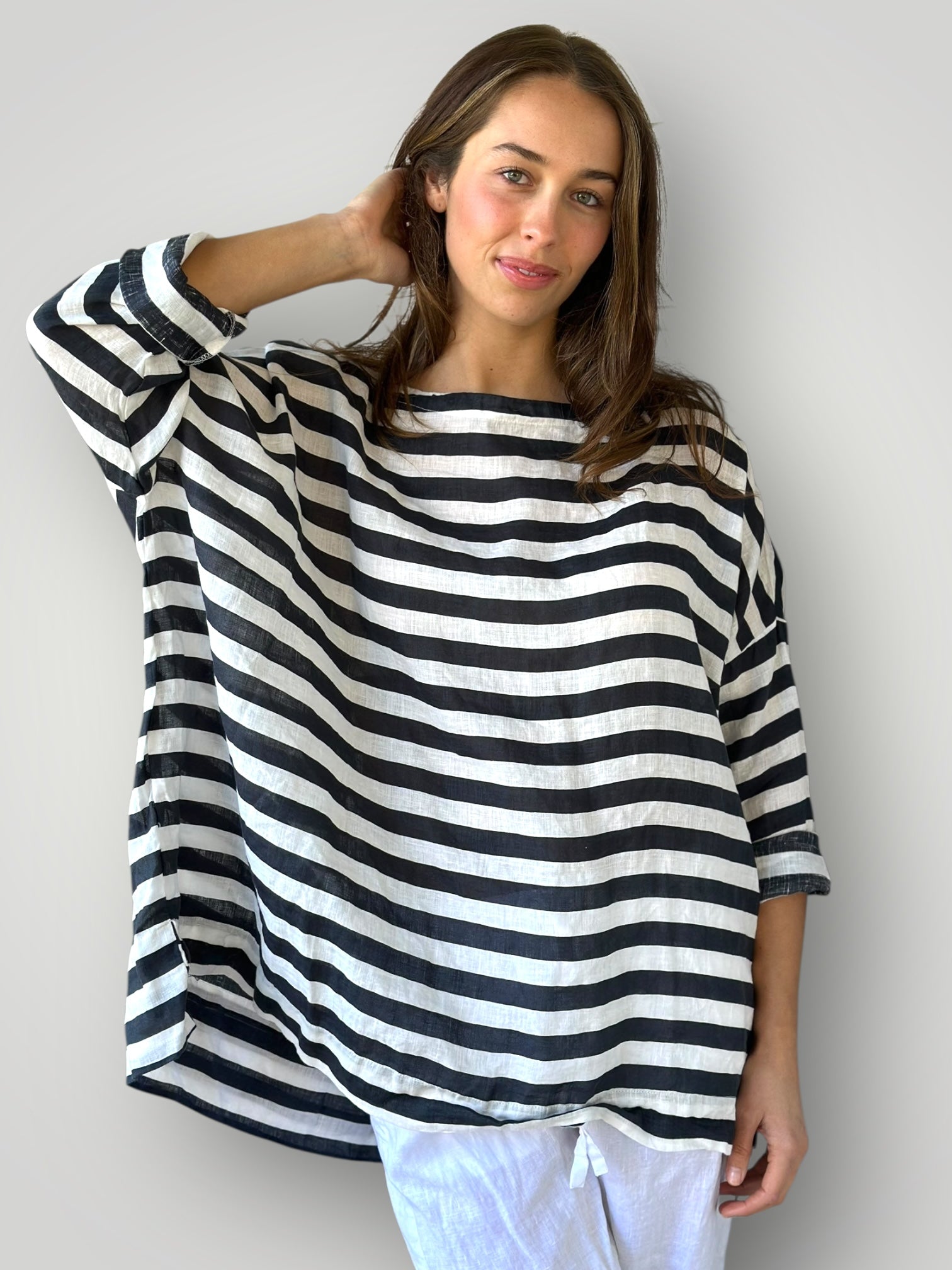 avril top - charcoal stripe linen Apparel