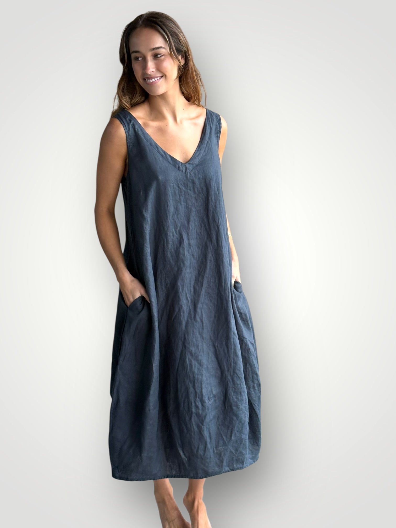 amber dress - charcoal linen Apparel