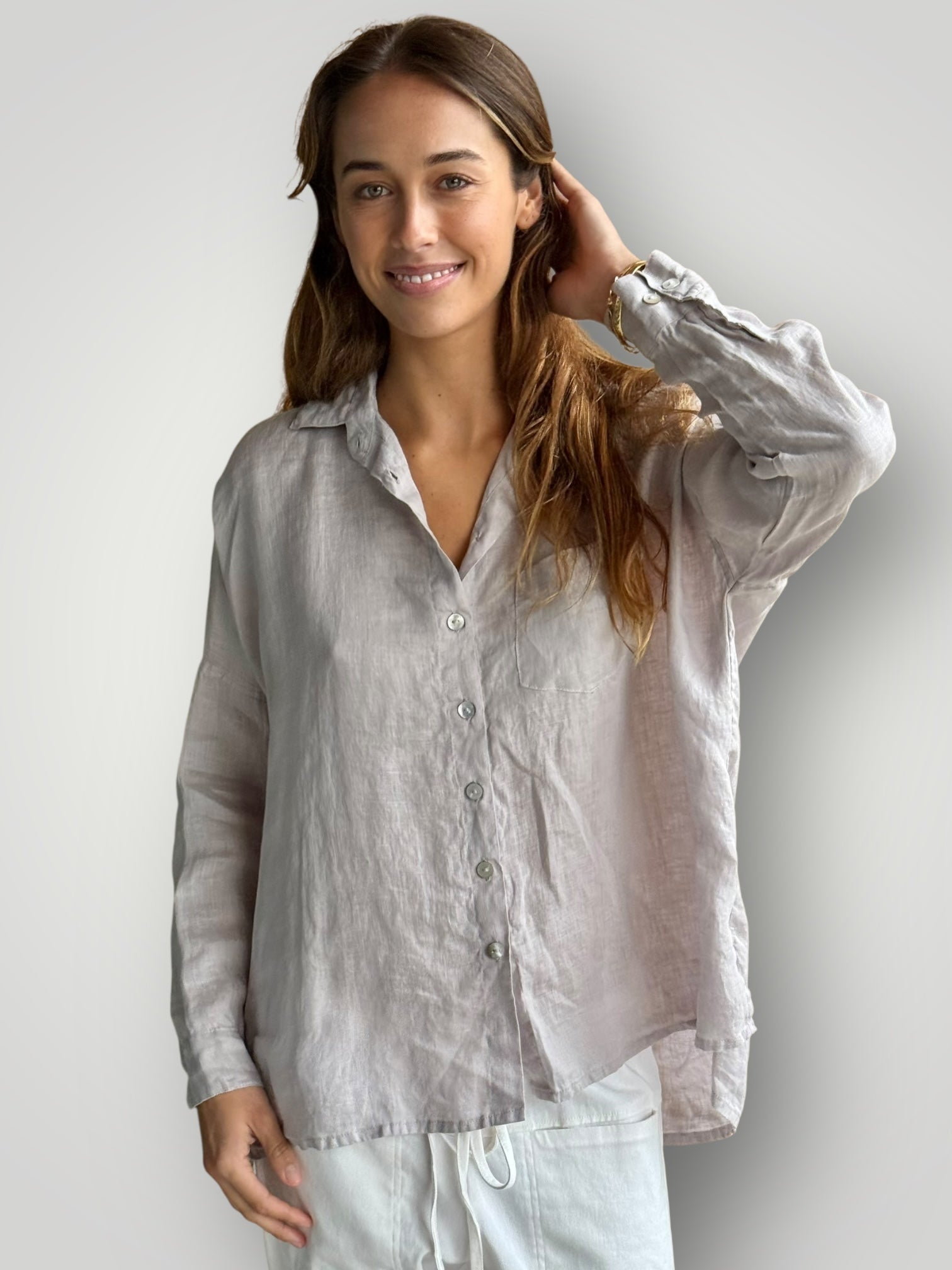 rosie shirt - pewter linen Apparel