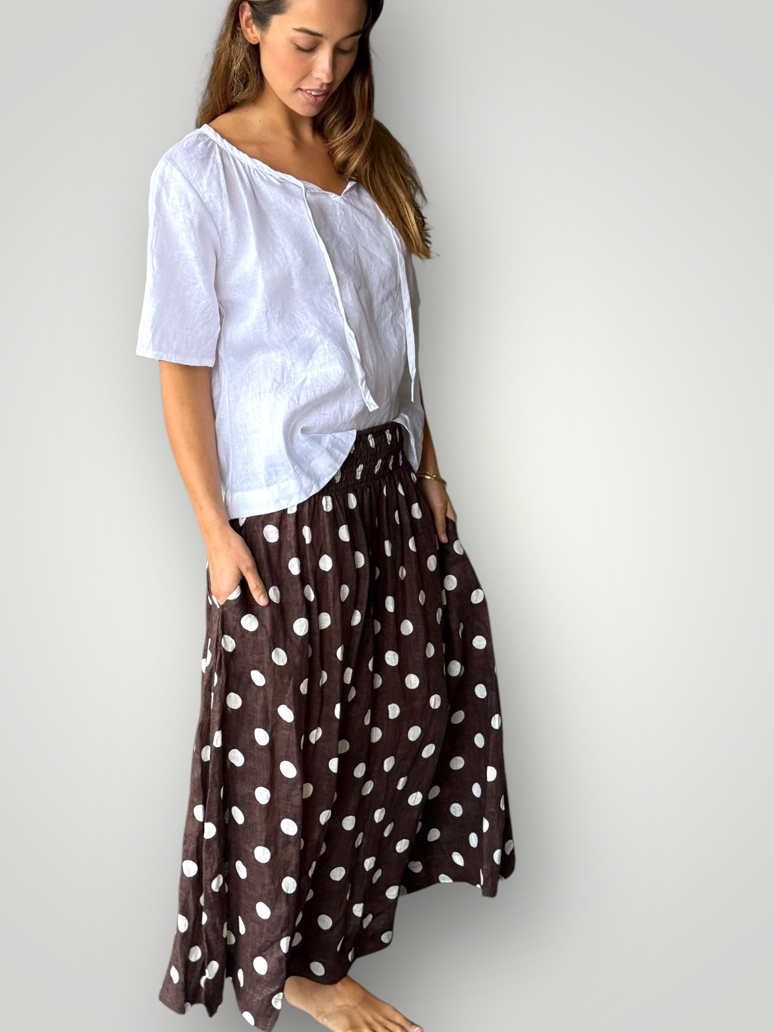 lulu skirt-chocolate spot linen