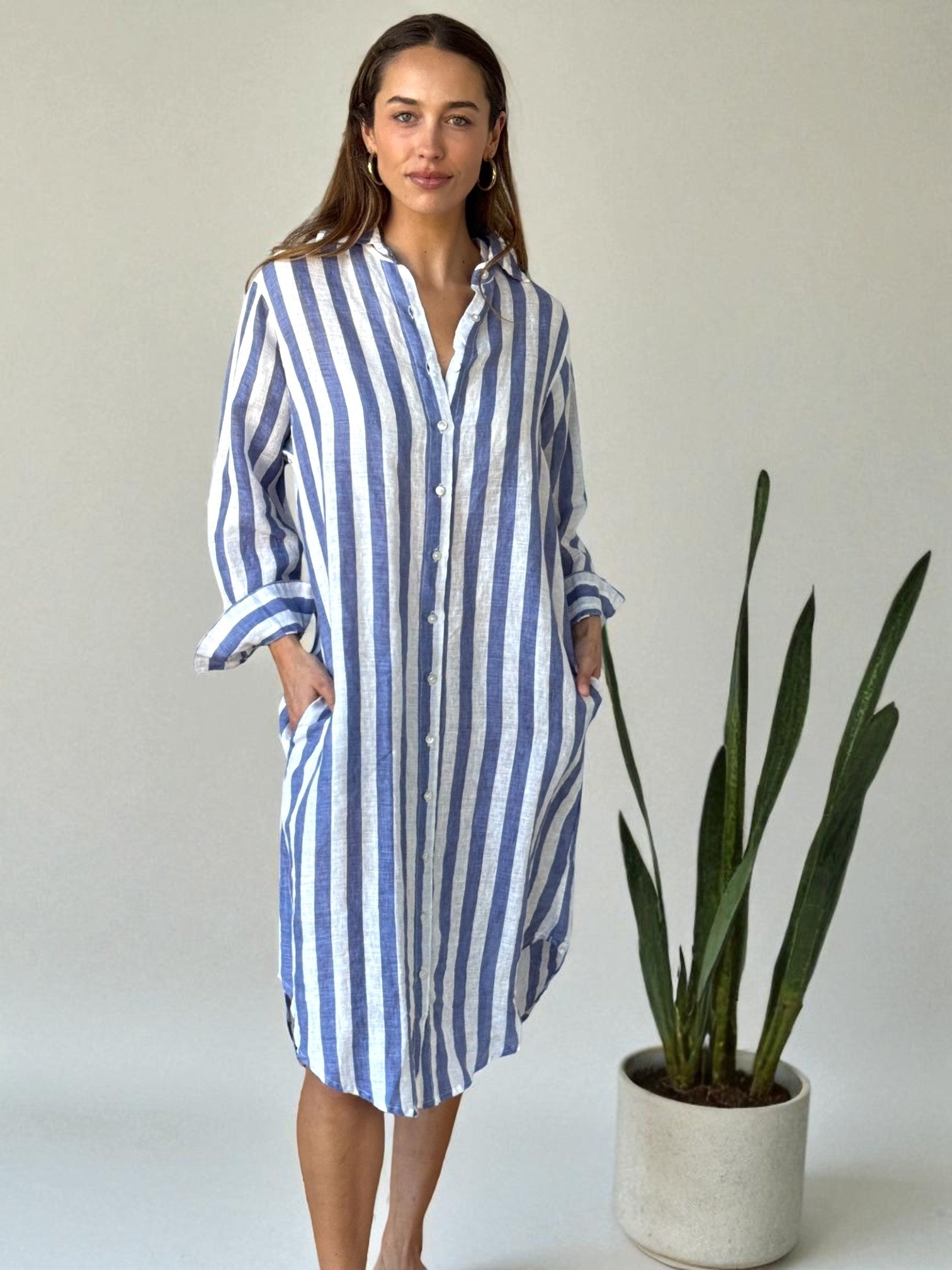 elena shirtdress - cornflower stripe linen