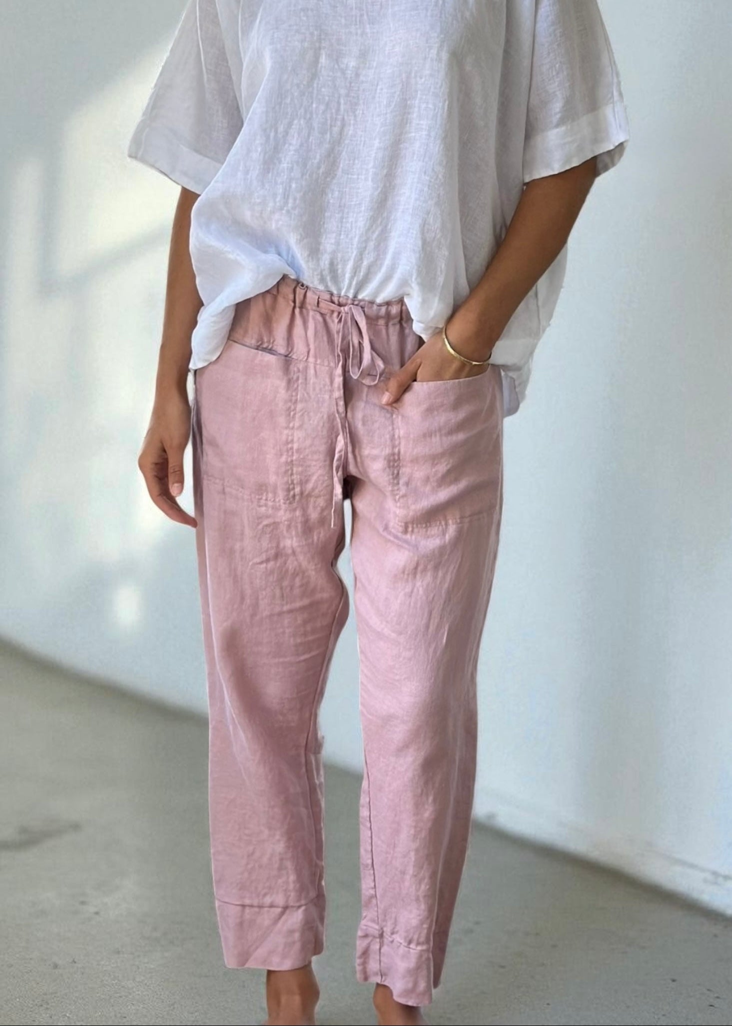 darcy pants - dusty rose linen Apparel