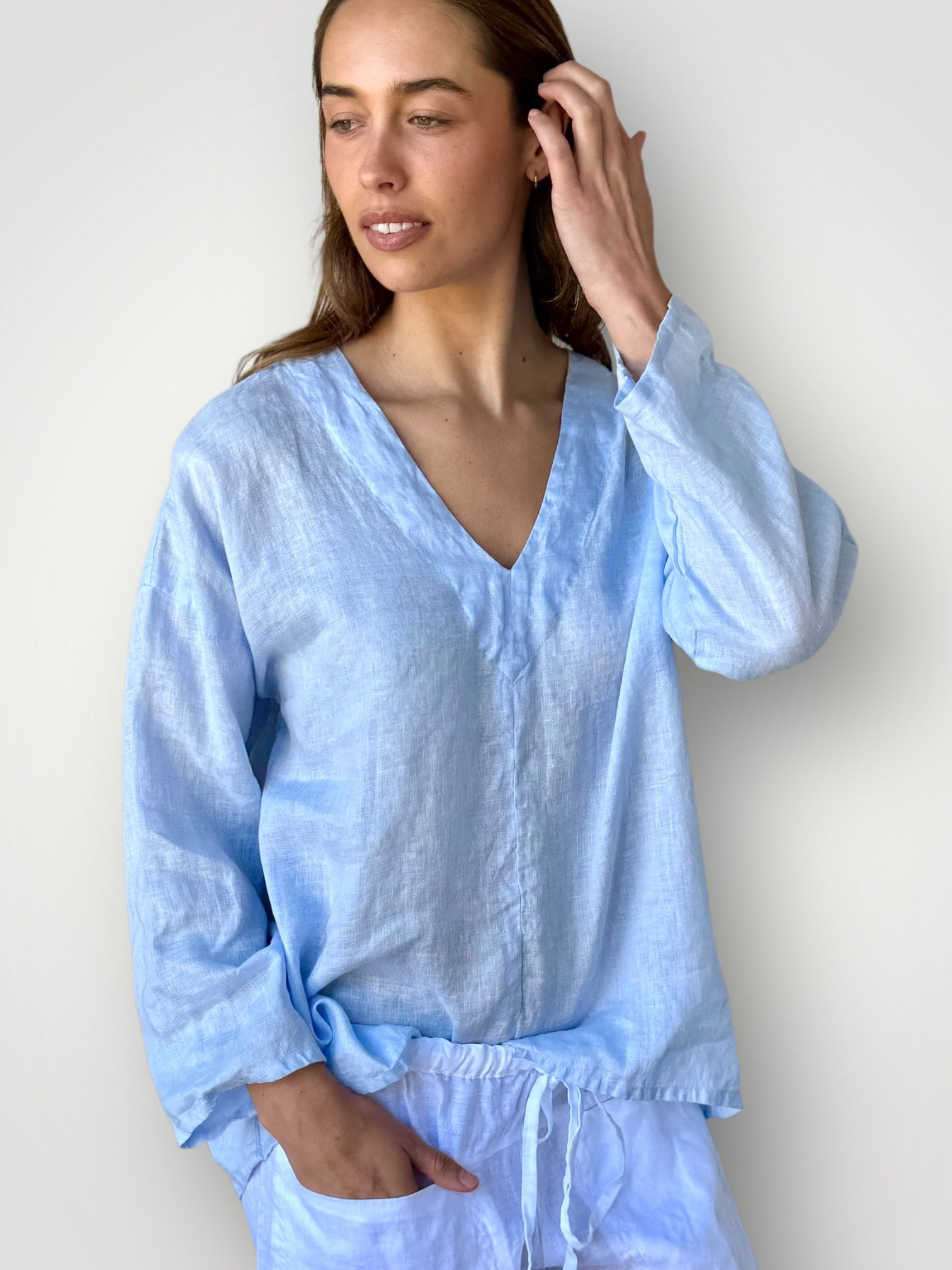 paige top - soft blue linen Apparel