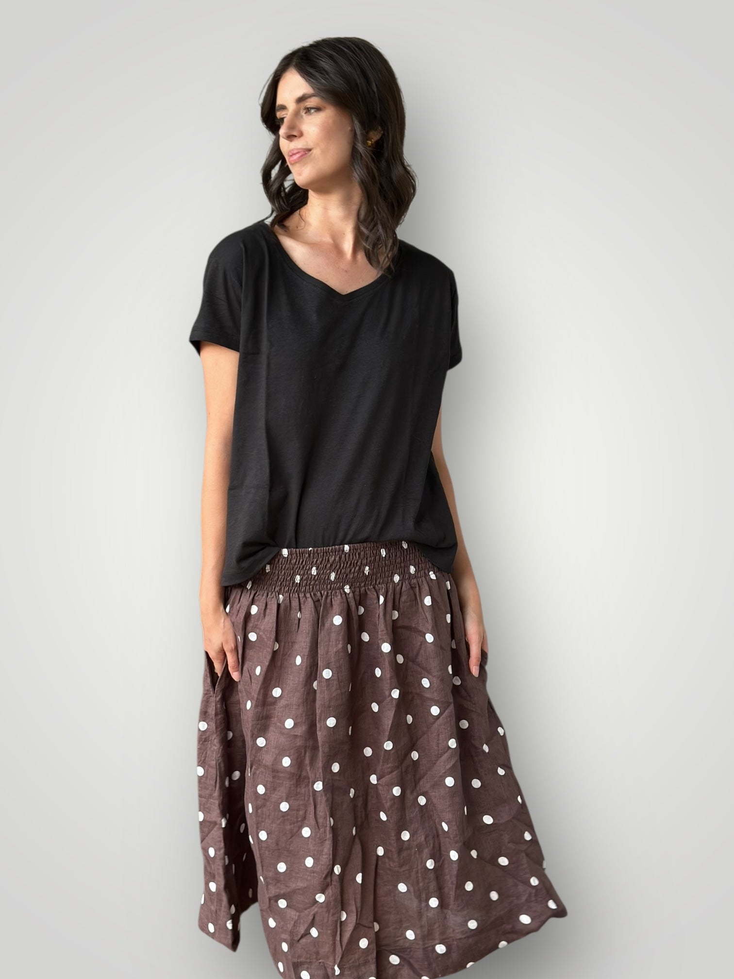 lola skirt - chocolate spot linen Apparel