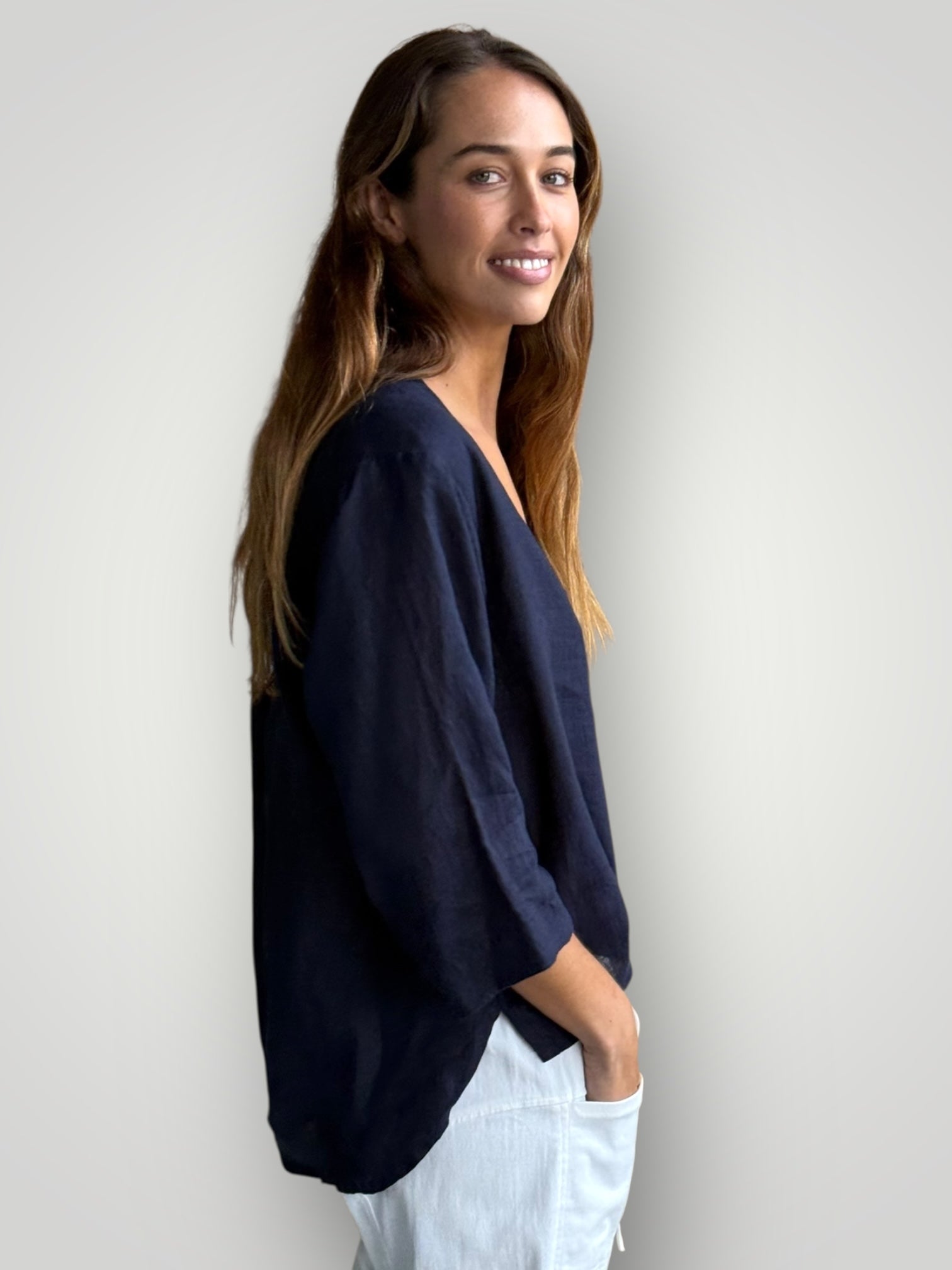 raine shirt - navy linen