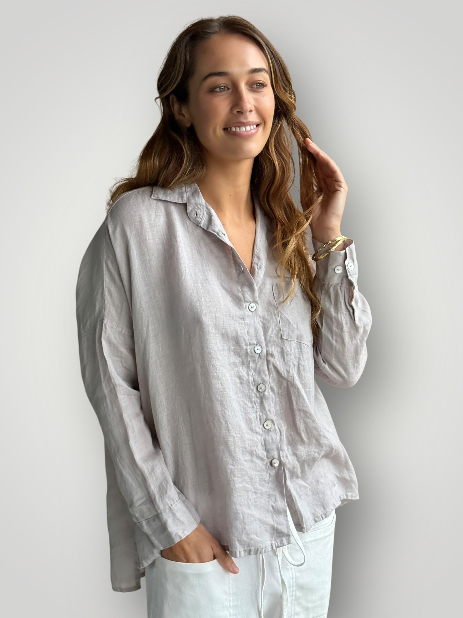 rosie shirt - pewter linen Apparel