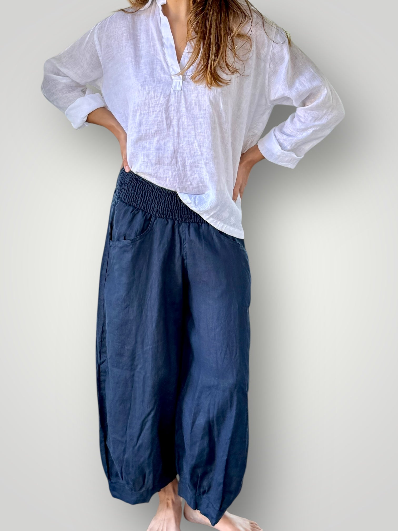 jackie pants - navy linen Apparel