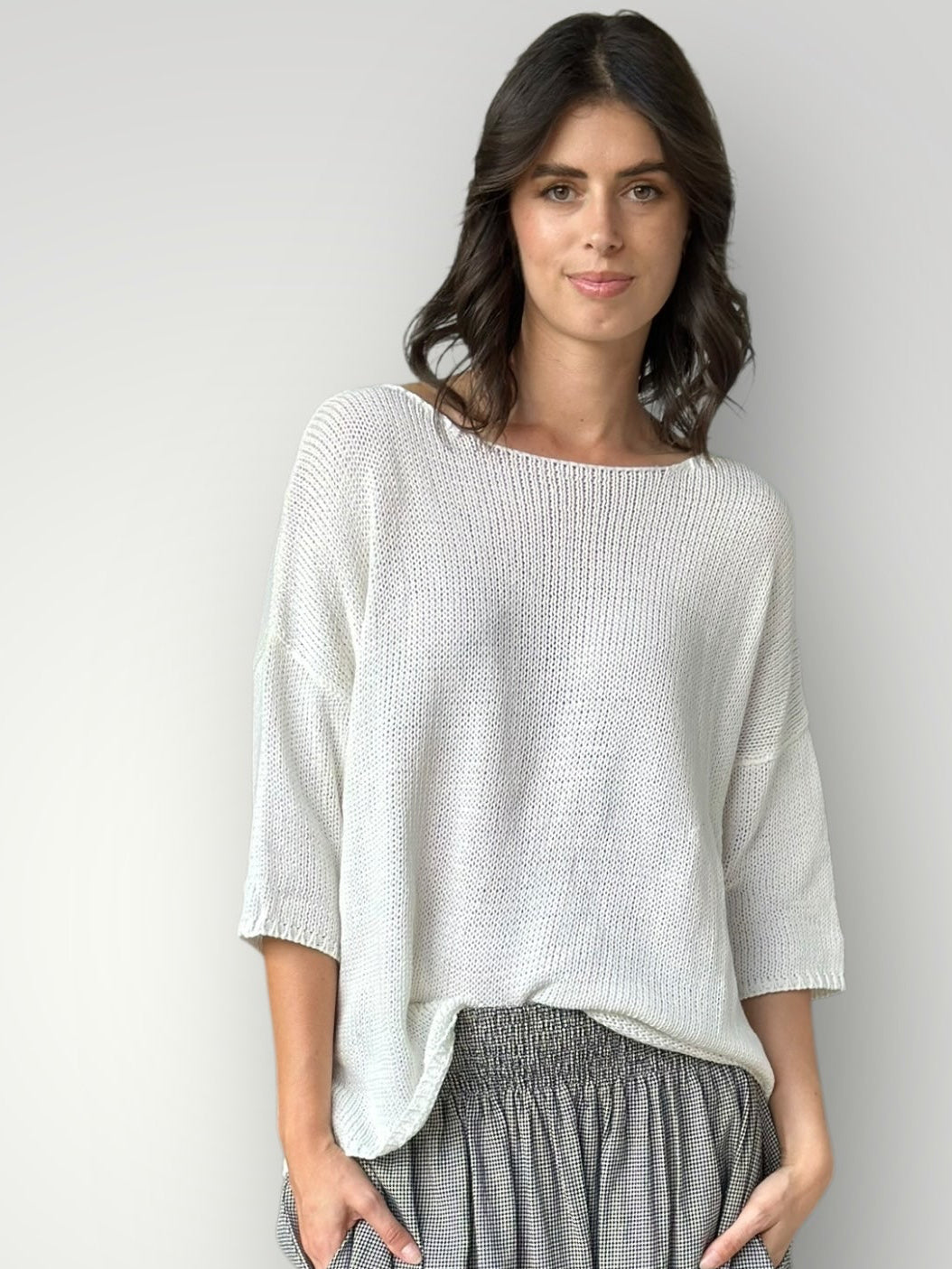 alex top - warm white cotton knit Apparel