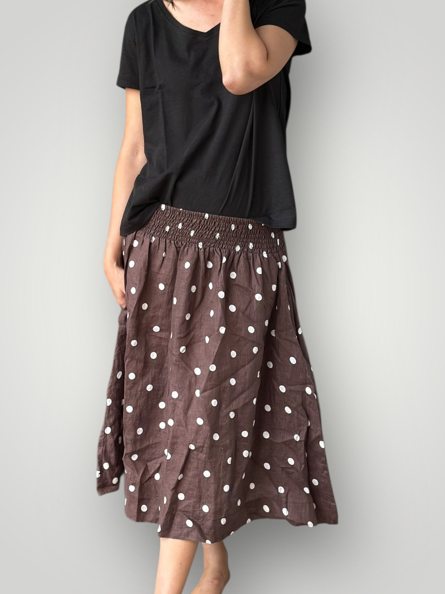 lola skirt - chocolate spot linen Apparel