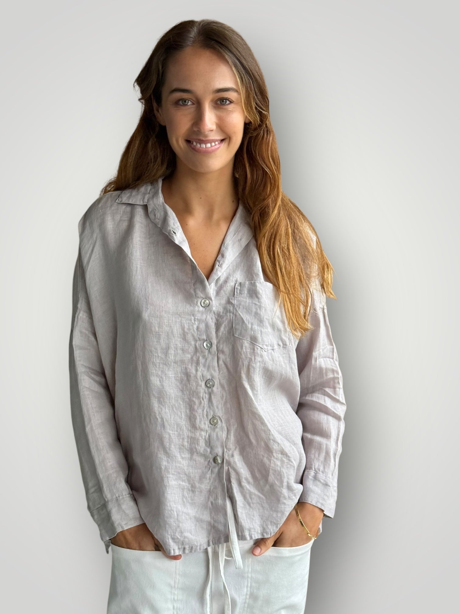 rosie shirt - pewter linen Apparel