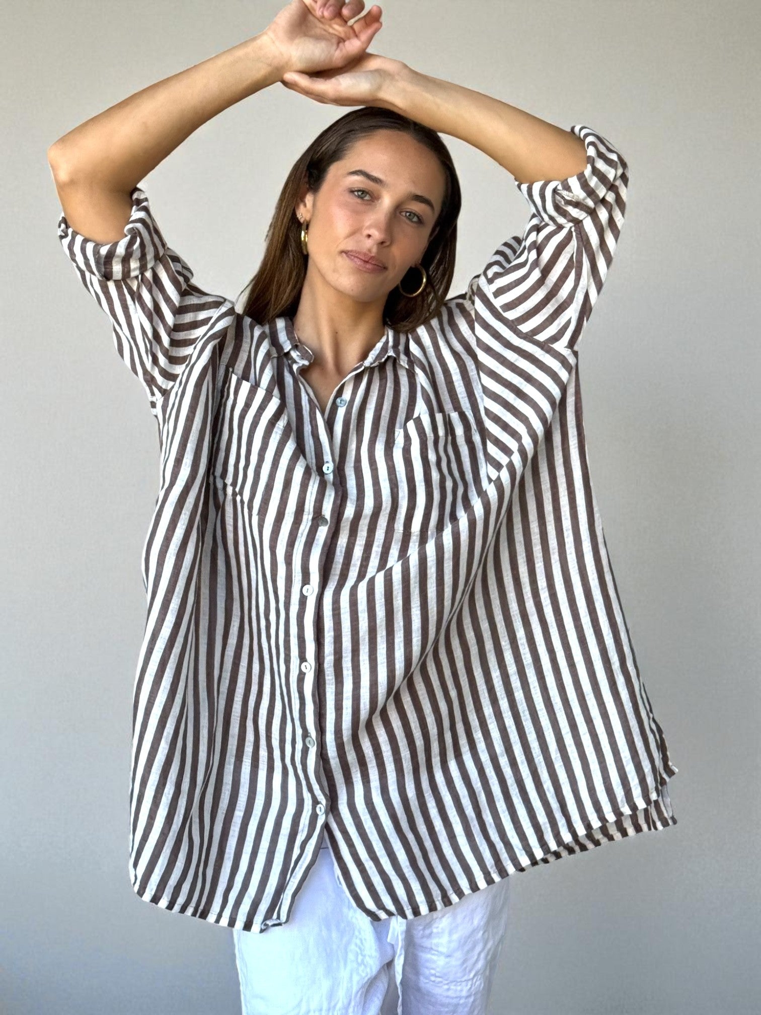 aiden boyfriend shirt -soil stripe linen Apparel