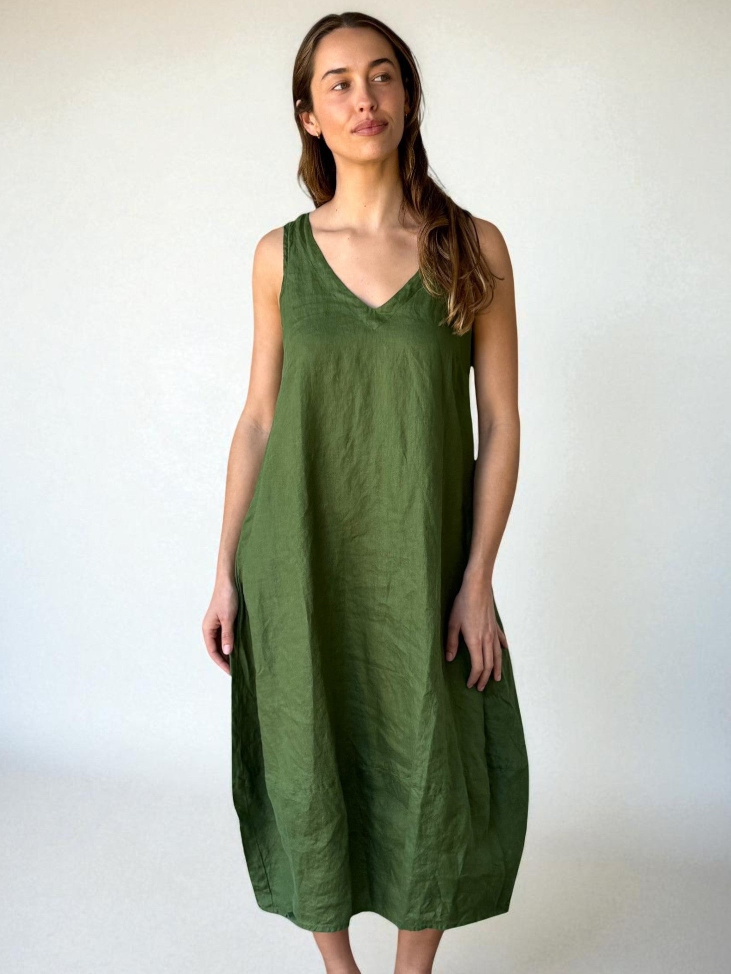 amber dress - moss linen Apparel