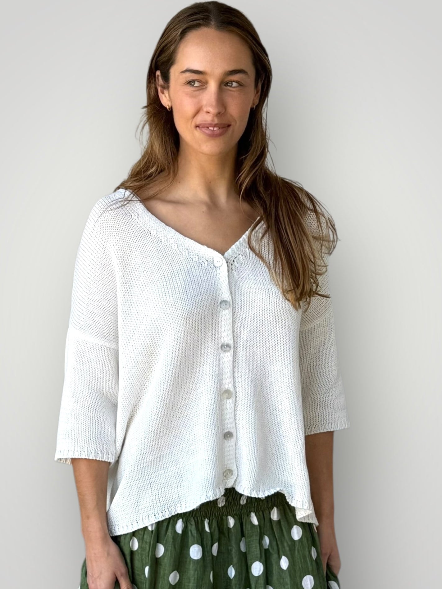 alex cardi-warm white cotton knit