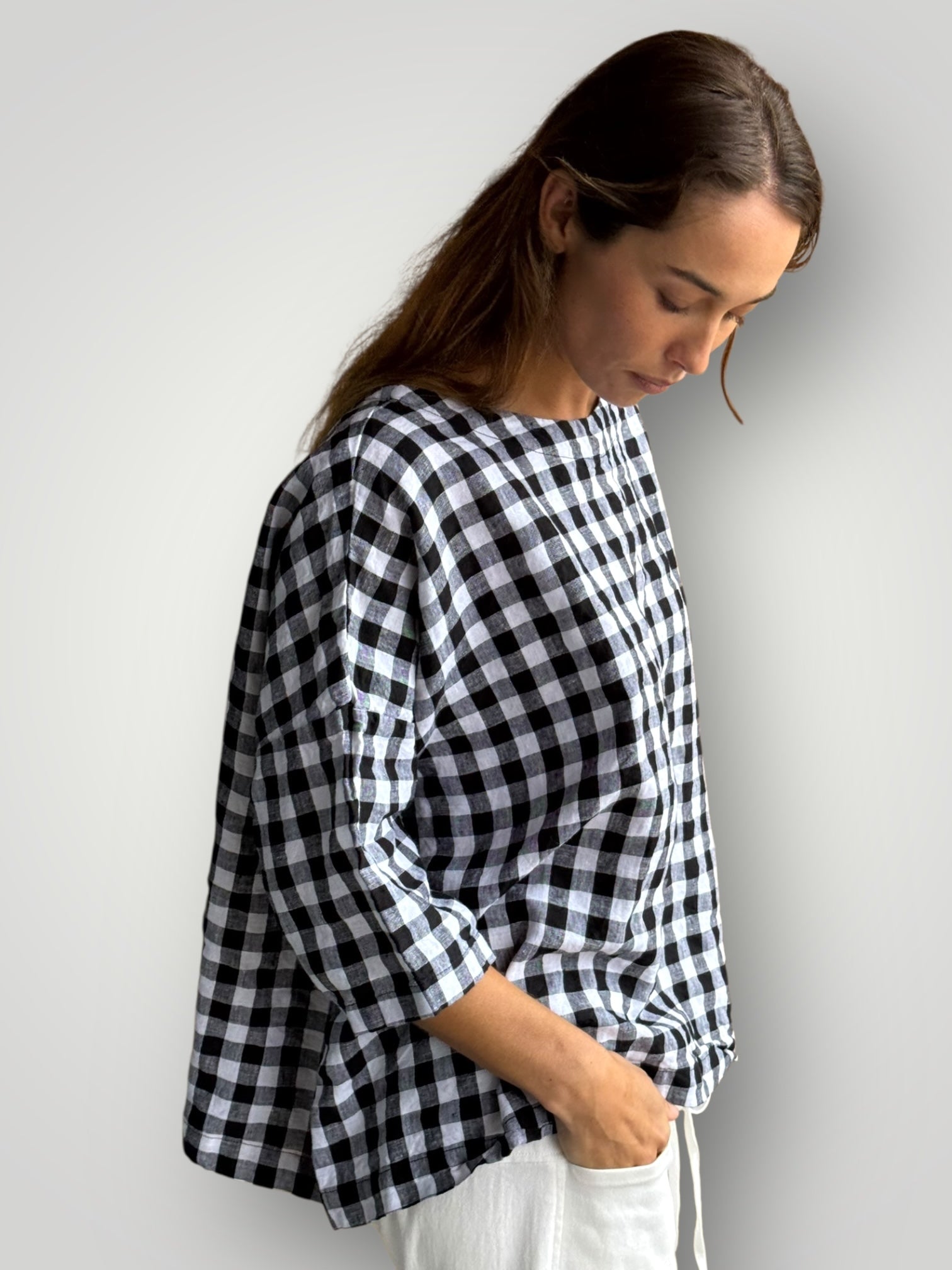 marita top - gingham check linen