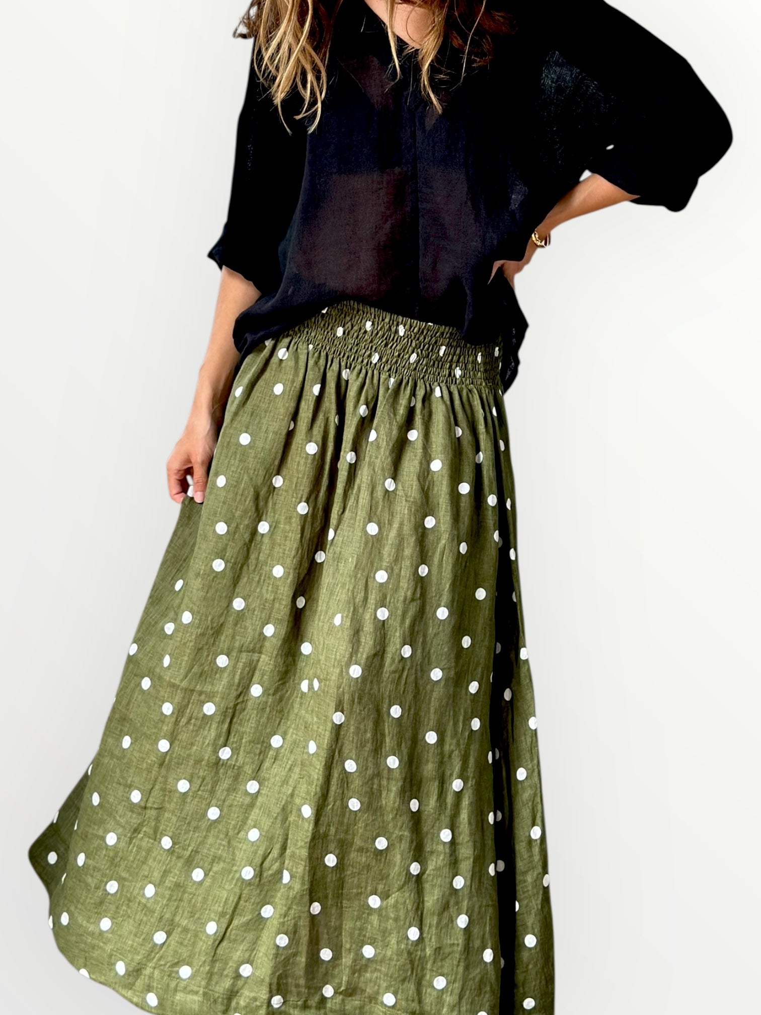 lulu skirt - olive spot linen