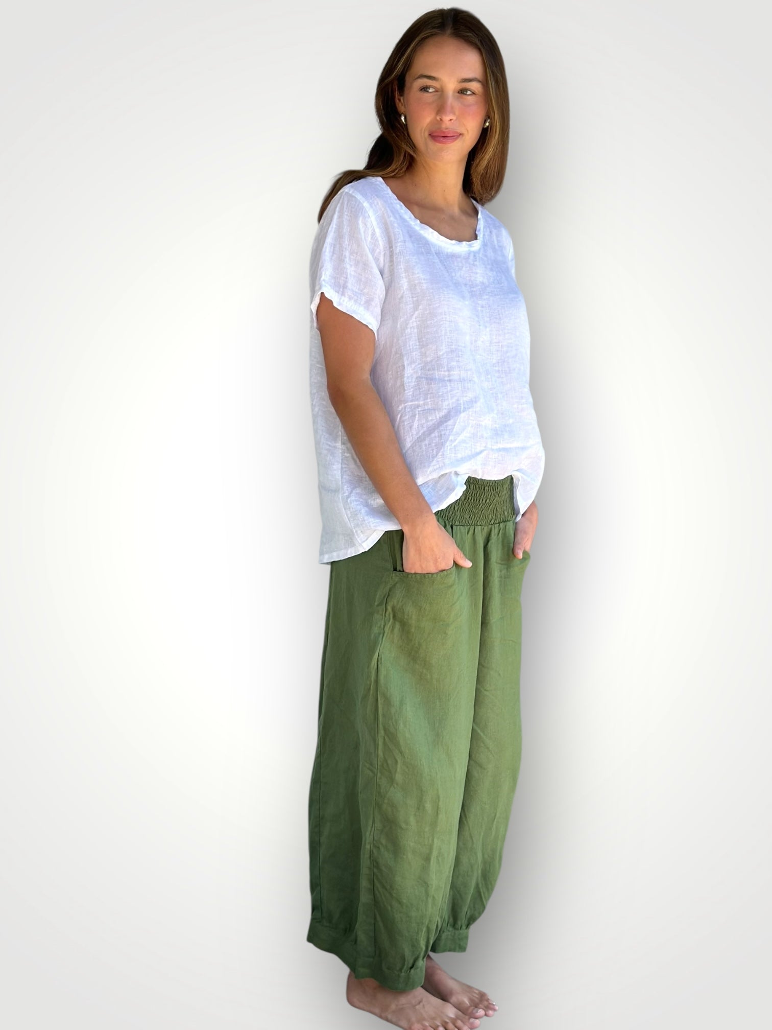 jackie pant - moss linen Apparel