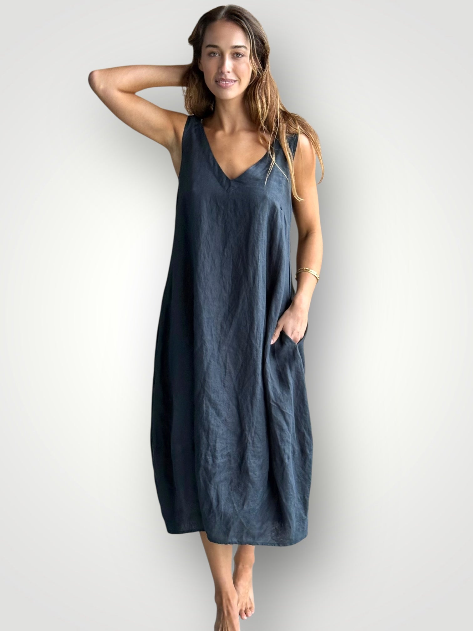 amber dress - charcoal linen Apparel