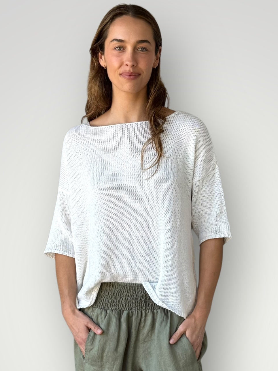 alex top - warm white cotton knit Apparel