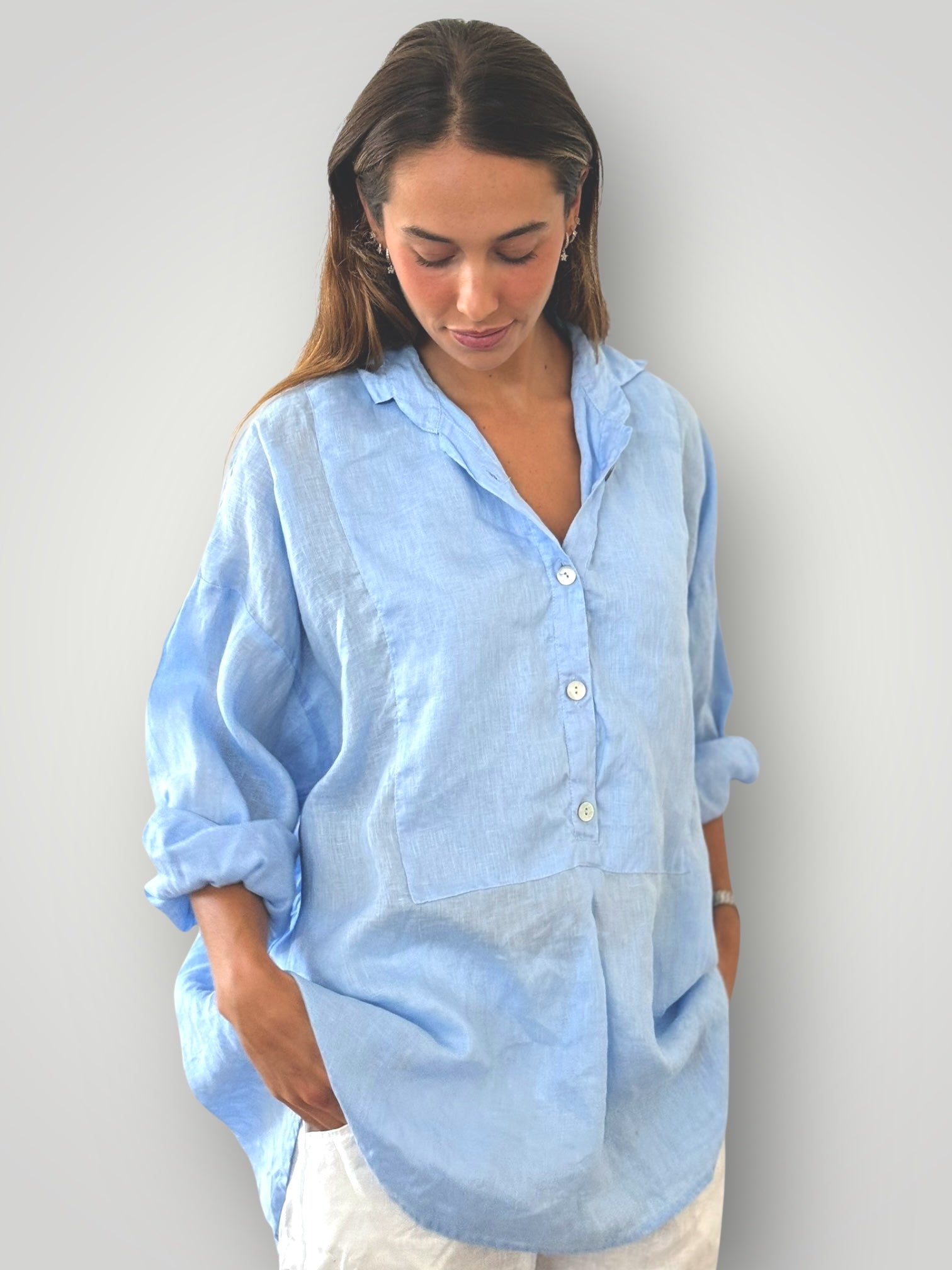 megan shirt - soft blue linen