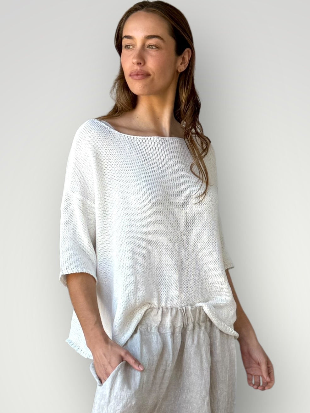alex top - warm white cotton knit Apparel