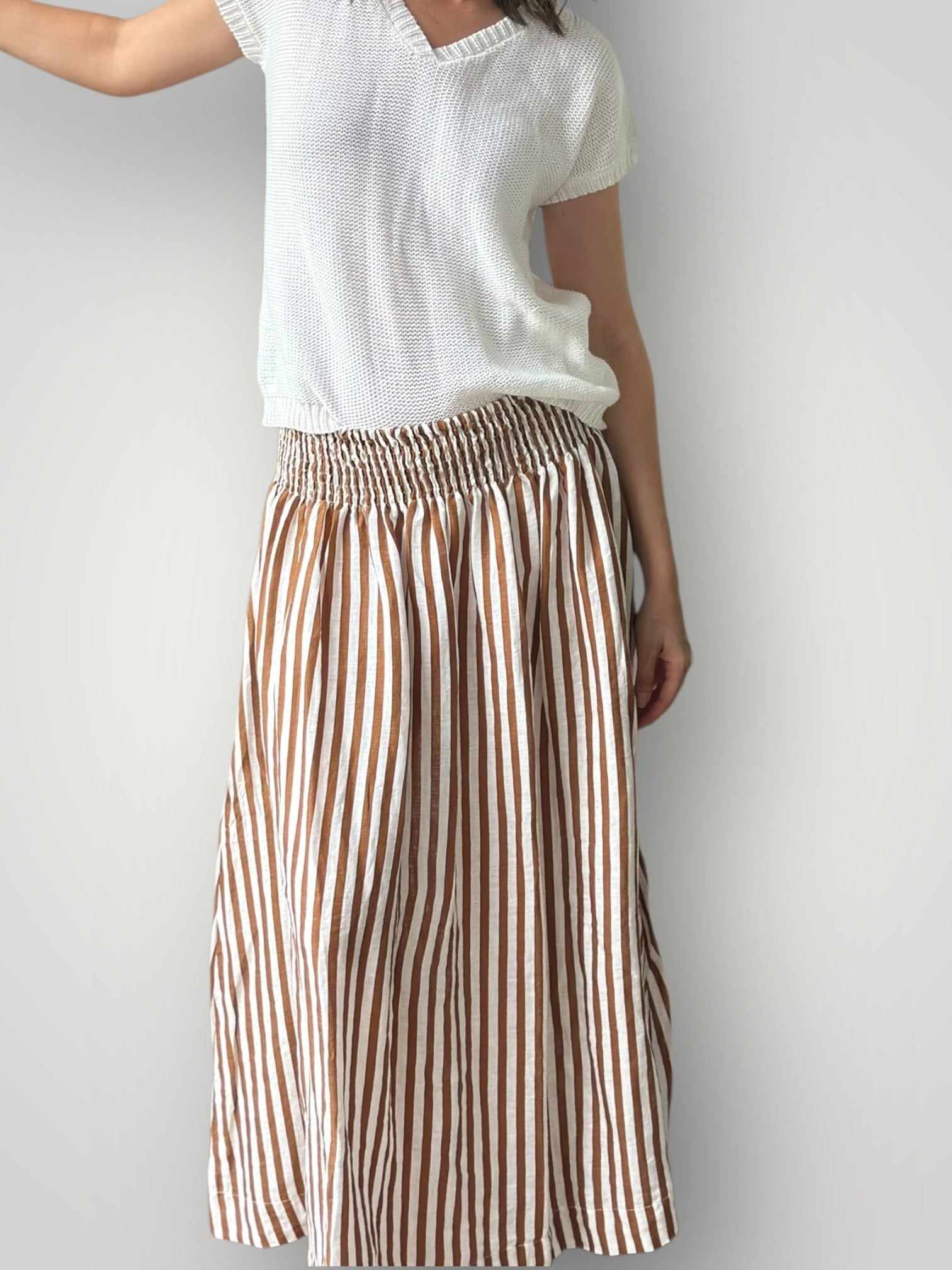 lulu skirt - caramel stripe linen Apparel