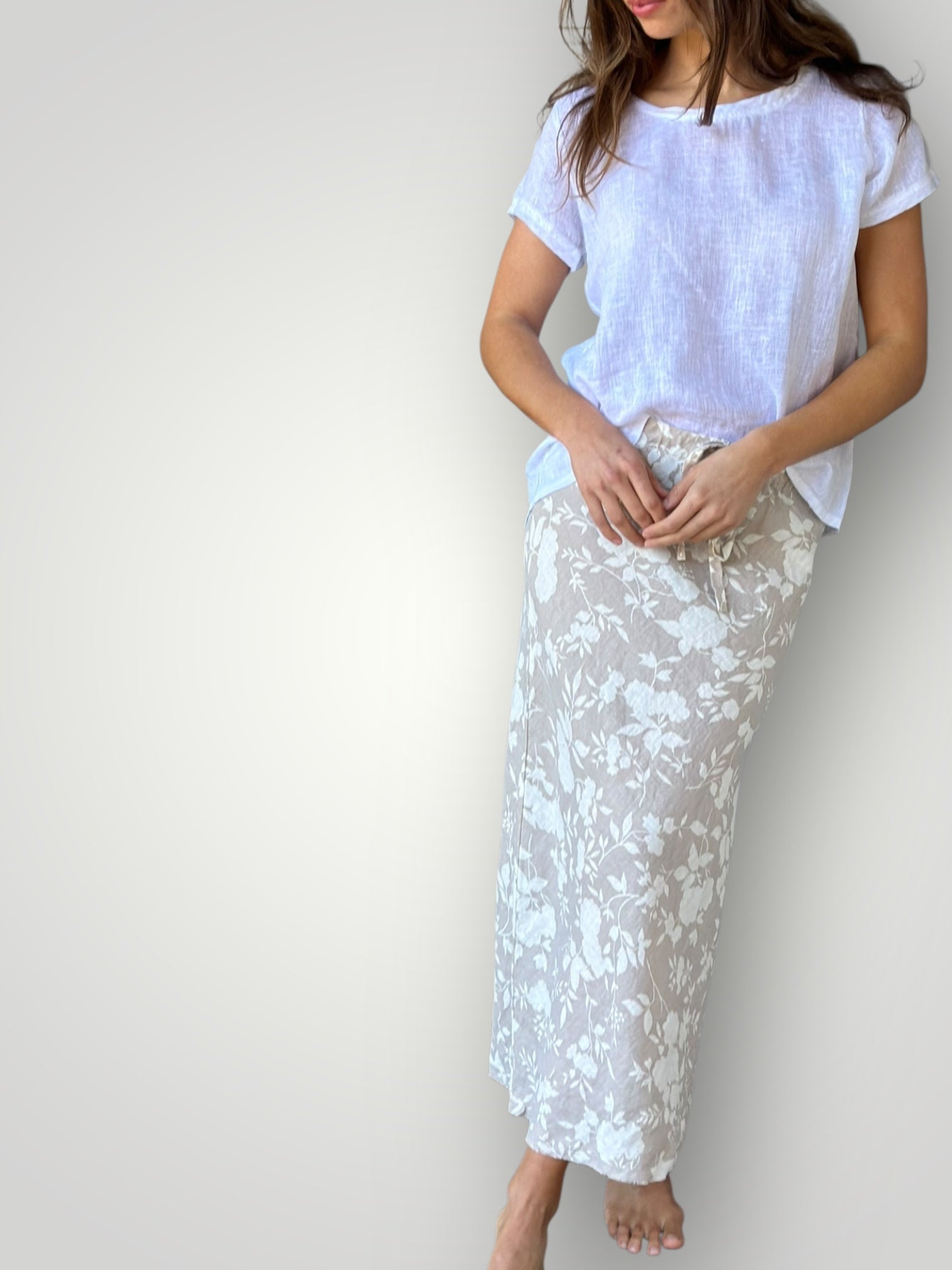 anthea skirt - big natural flower linen Apparel