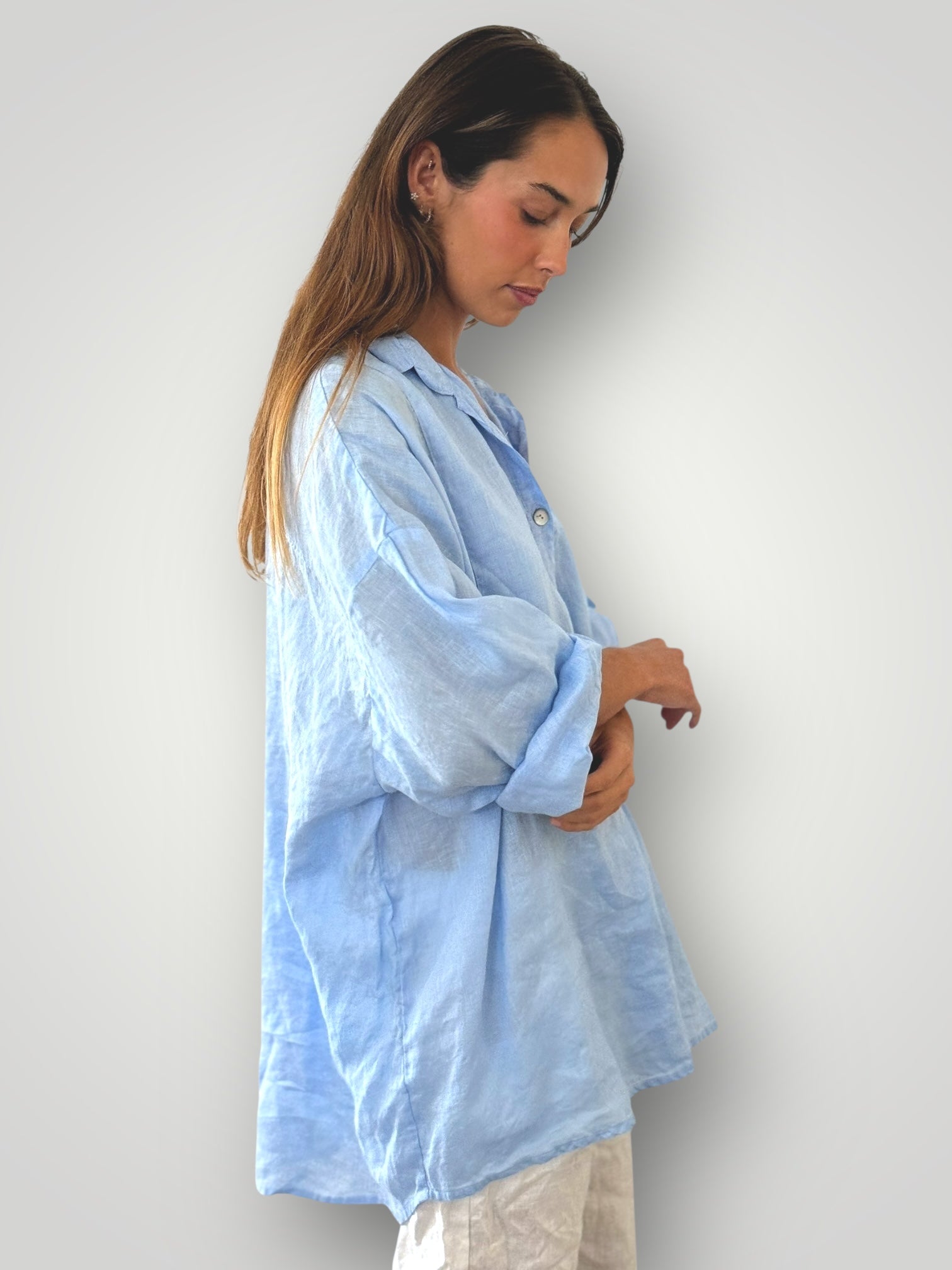 megan shirt - soft blue linen