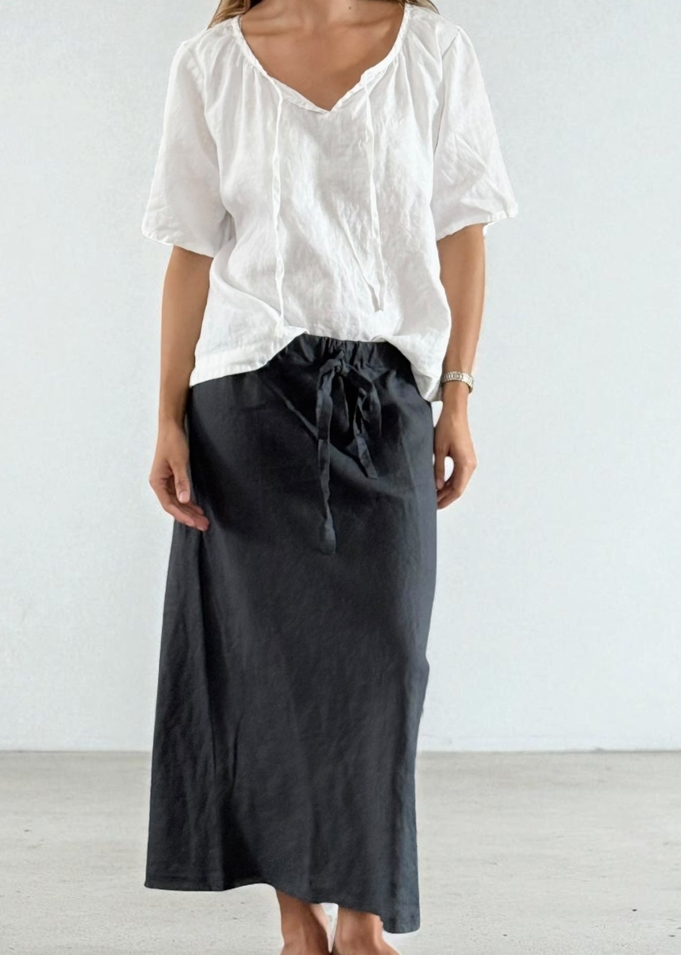 anthea skirt - charcoal linen Apparel