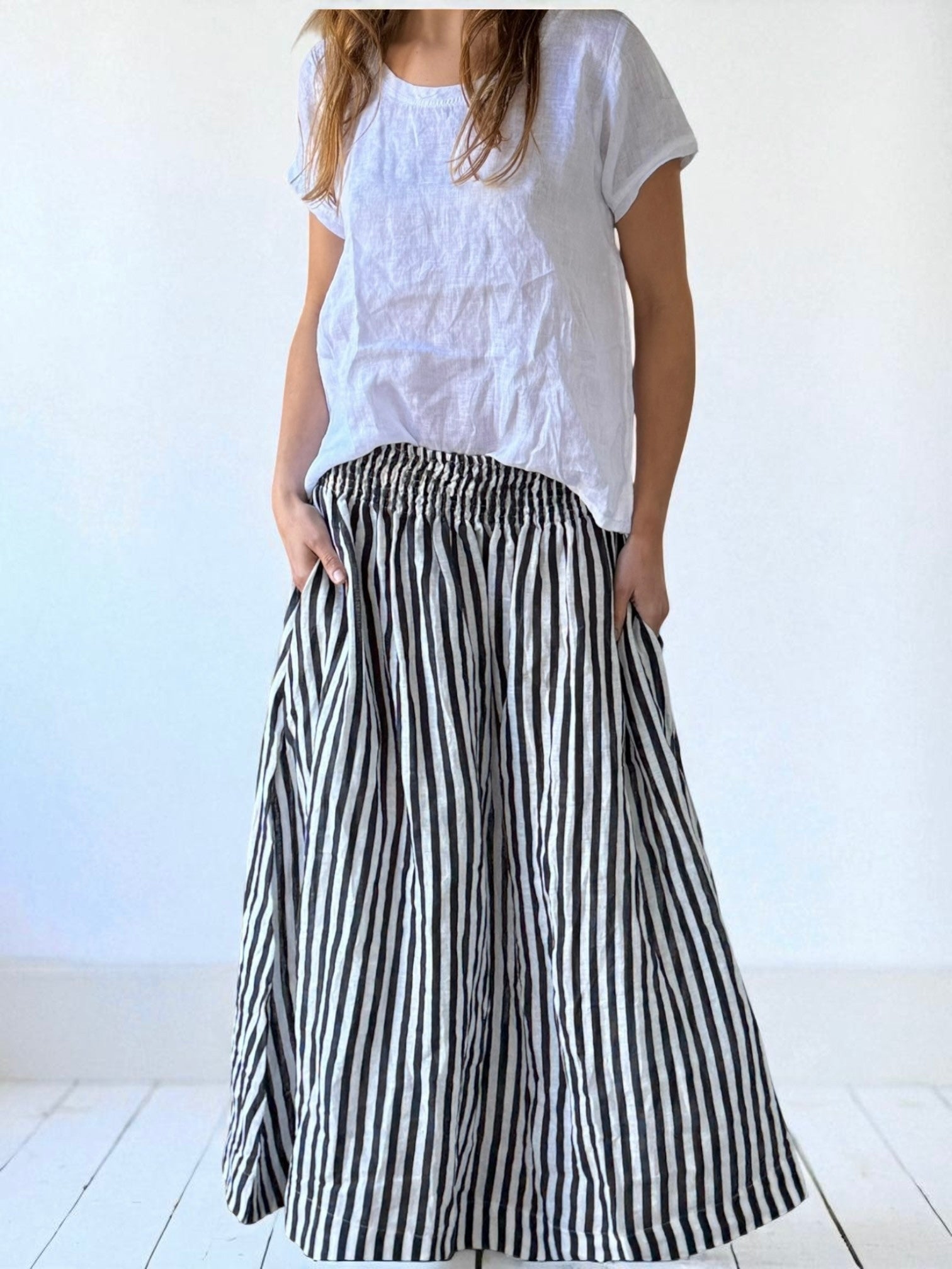 lulu skirt- charcoal stripe linen Apparel