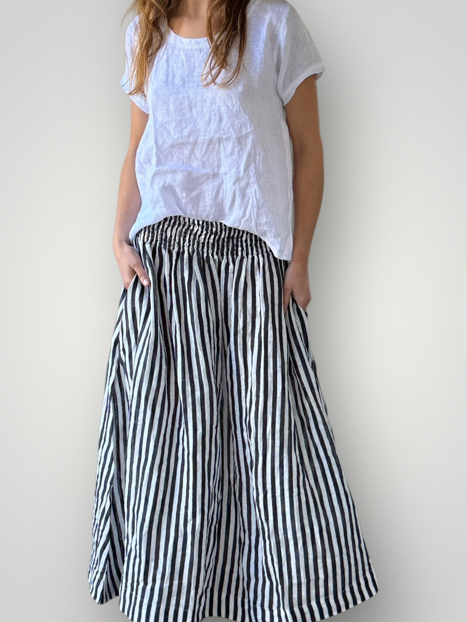 lulu skirt- charcoal stripe linen