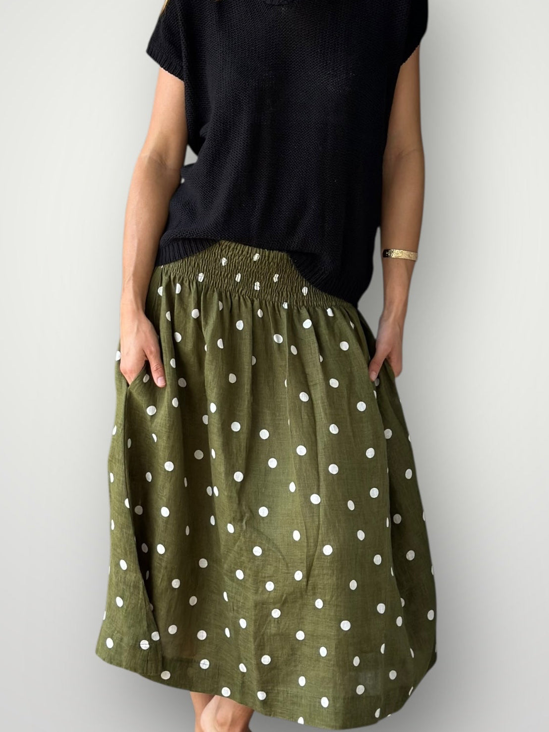 lola skirt - army spot linen Apparel