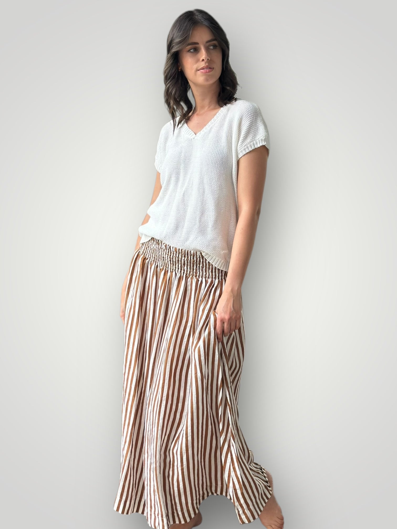 lulu skirt - caramel stripe linen Apparel