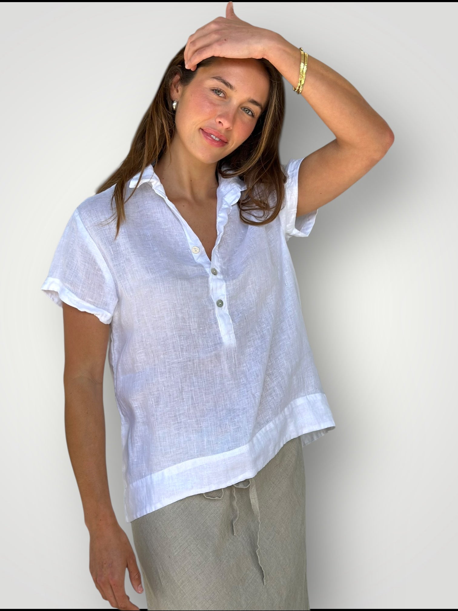 celia top -white linen Apparel