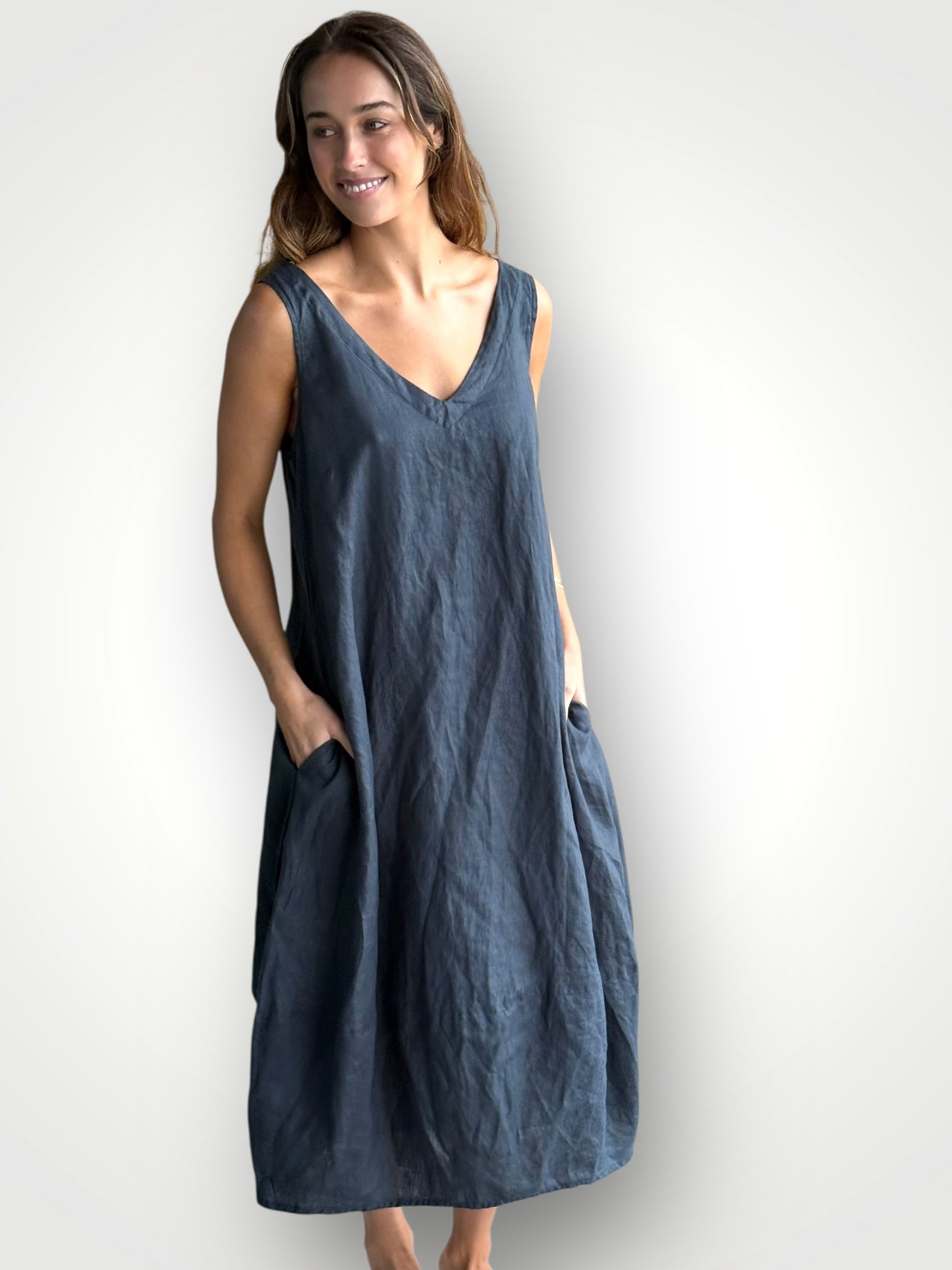 amber dress - charcoal linen Apparel
