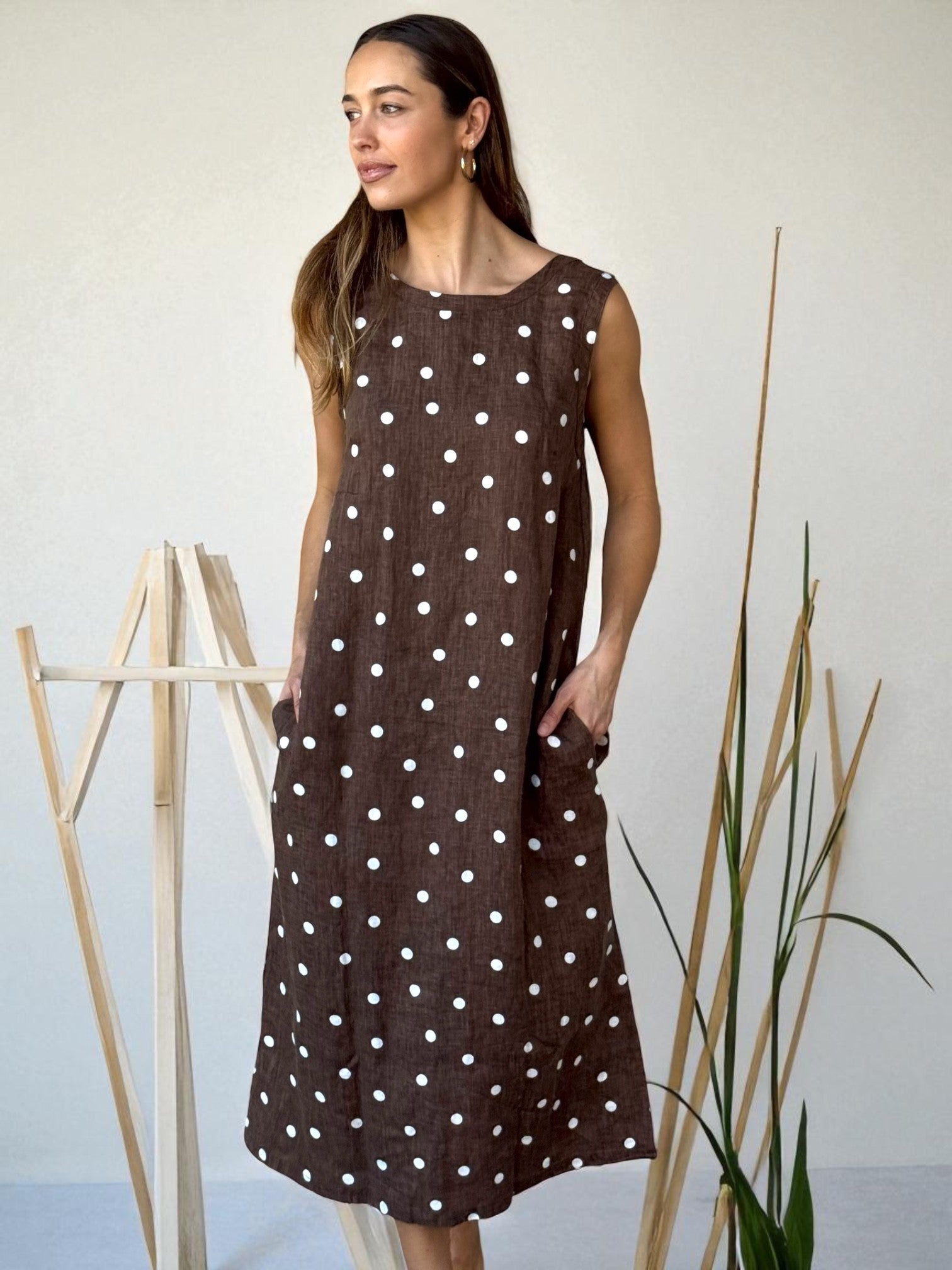 alisa dress - chocolate spot linen
