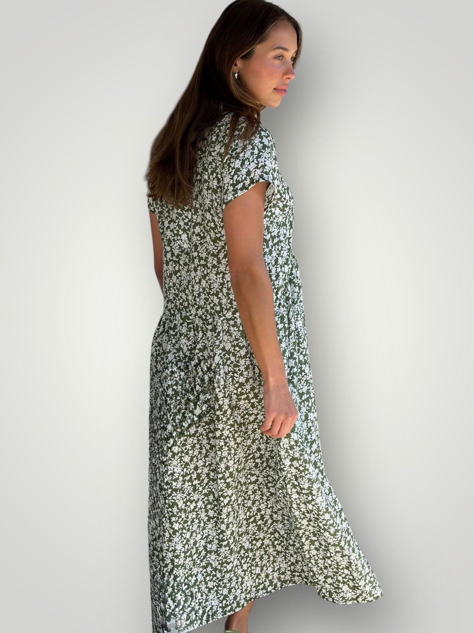 audrey dress - moss floral linen Apparel