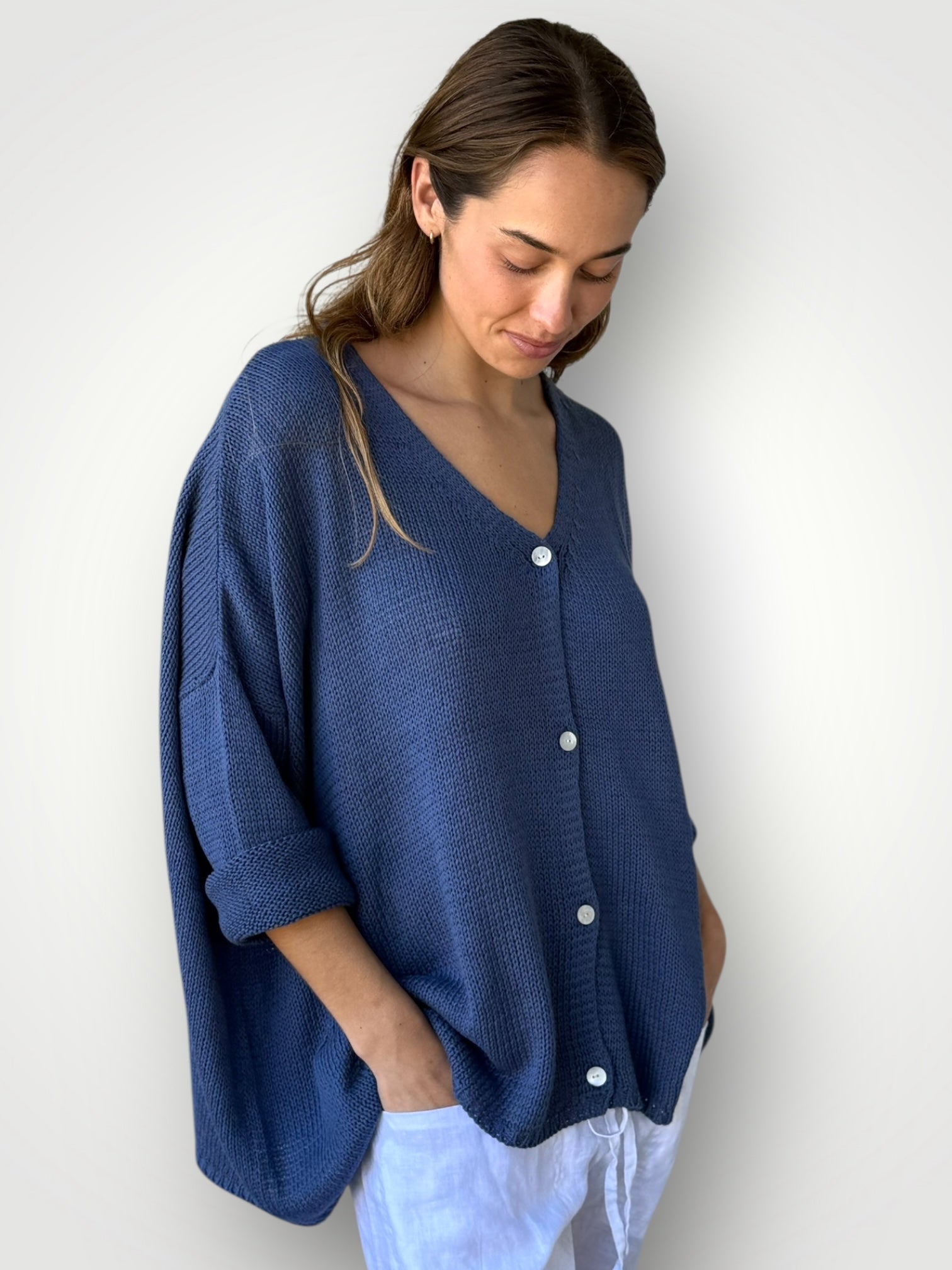 stella cardi- denim cotton knit Apparel