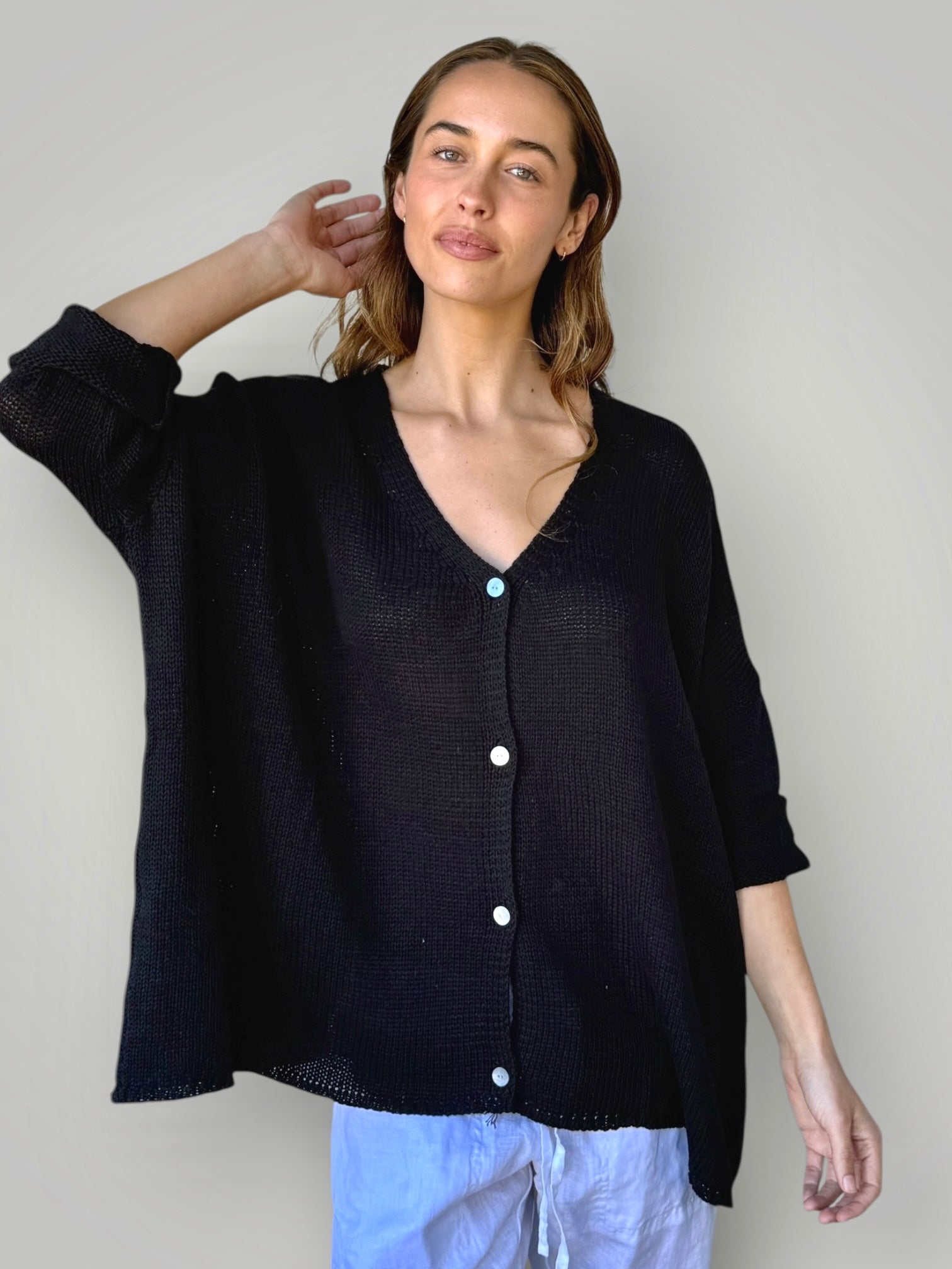 stella cardi- black cotton knit Apparel