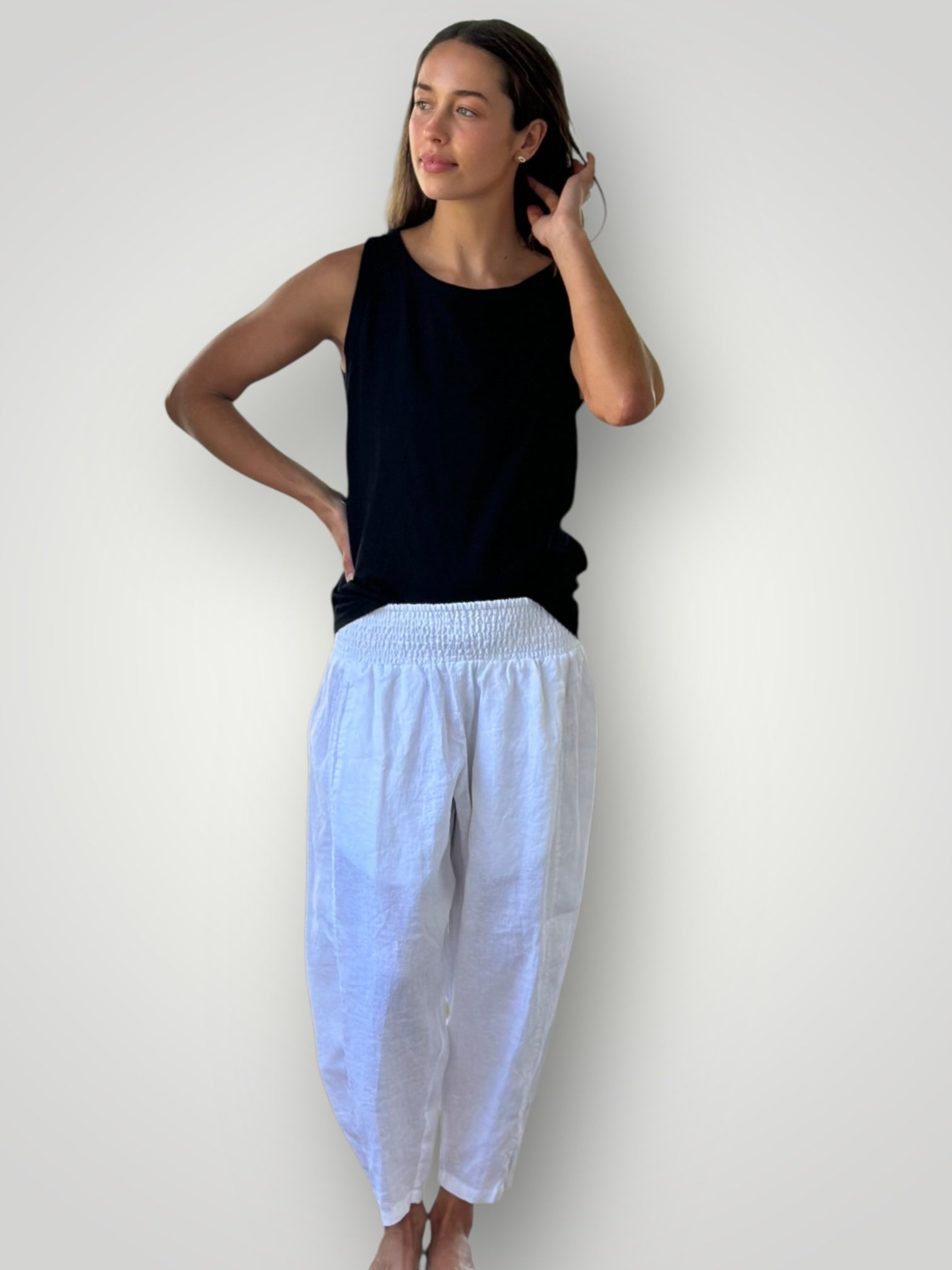 frankie pants-white linen Apparel