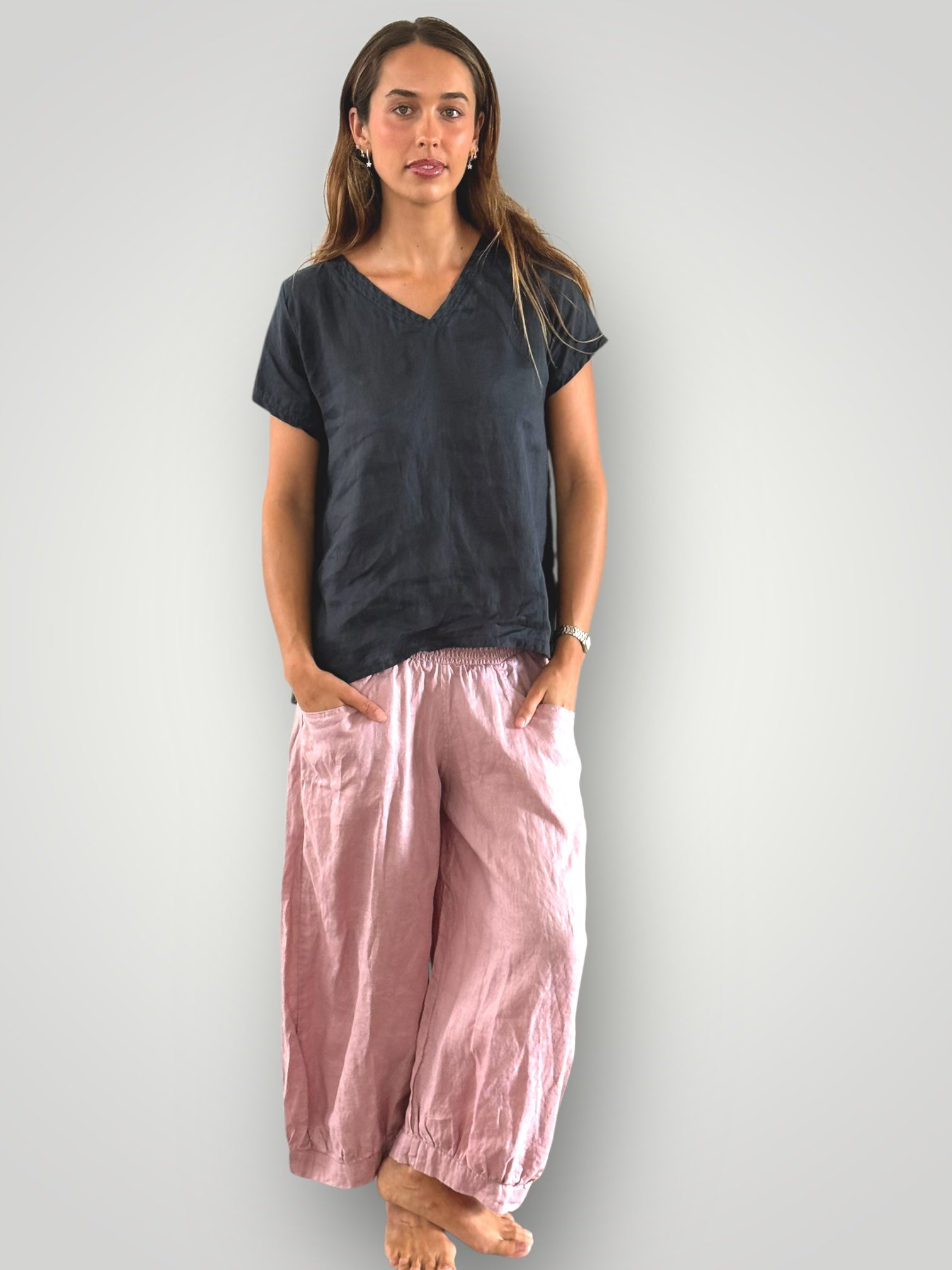 jackie pants - dusty rose linen Apparel