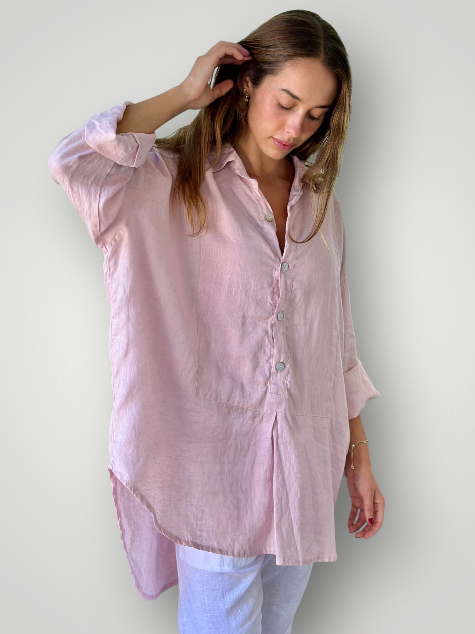 megan shirt - dusty rose linen Apparel