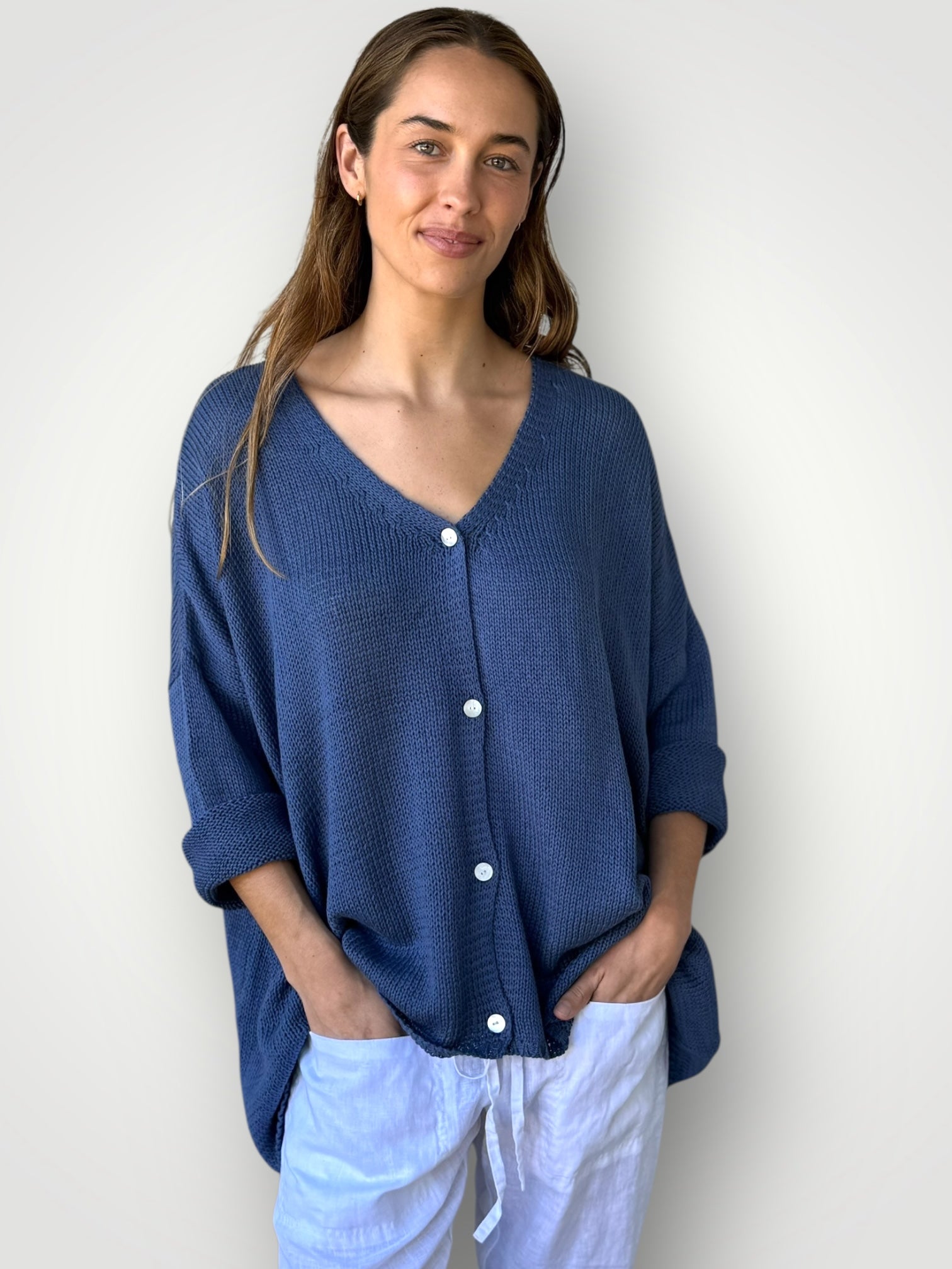 stella cardi- denim cotton knit Apparel