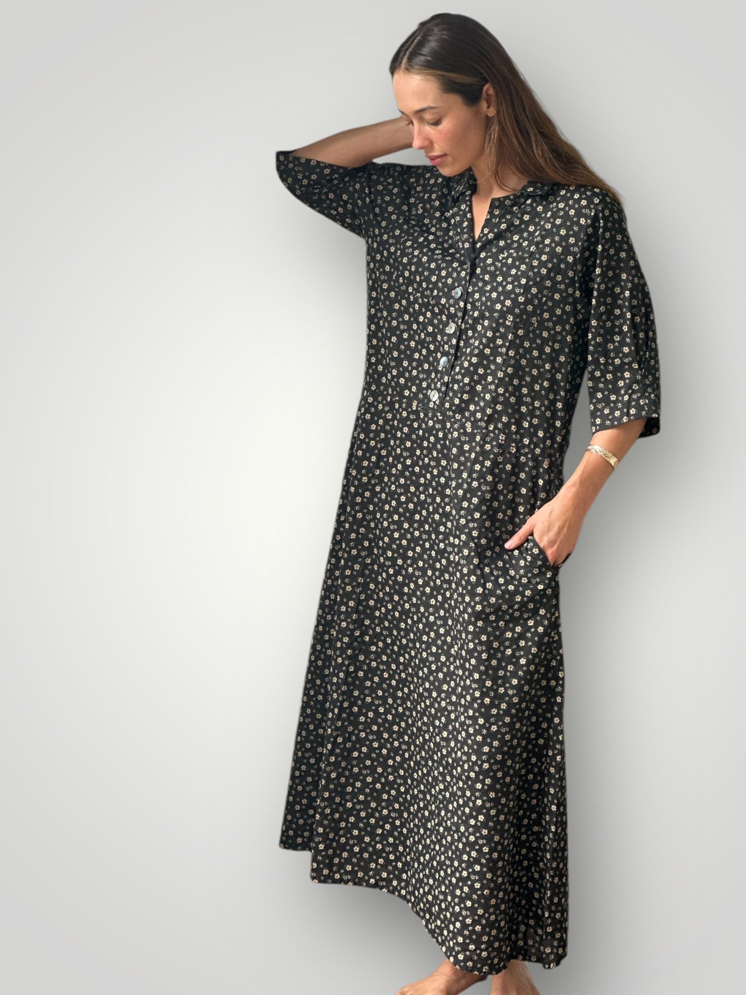 bridget dress -small charcoal flower cotton Apparel
