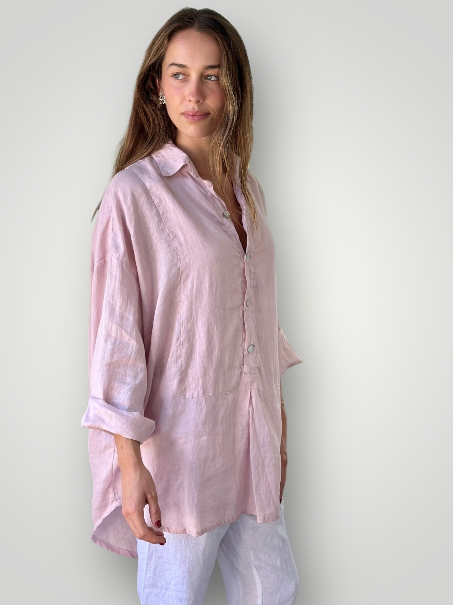 megan shirt - dusty rose linen Apparel