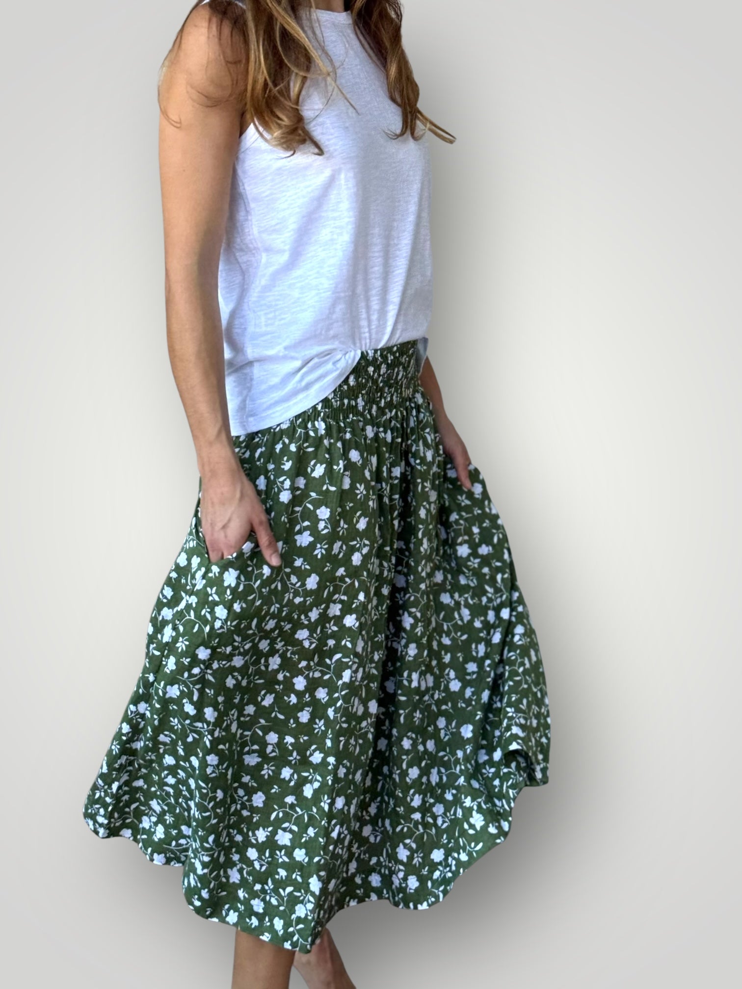 lola skirt - moss floral linen Apparel