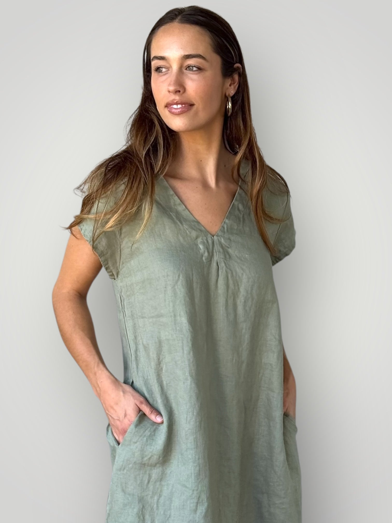 holly dress - sage linen Apparel